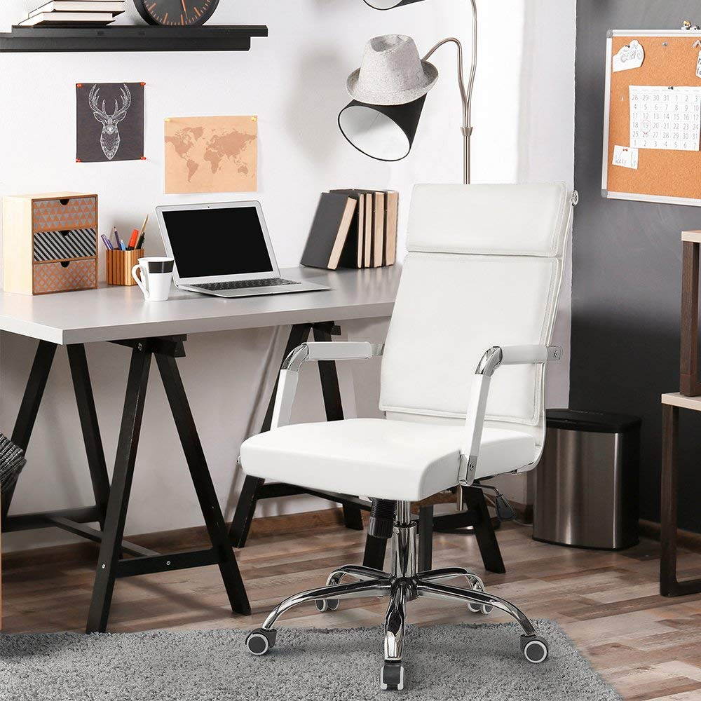 Homall Office Desk Chair Mid-Back Computer Chair Leather Executive Adjustable Swivel Task Chair Conference Chair with Armrests (White)
