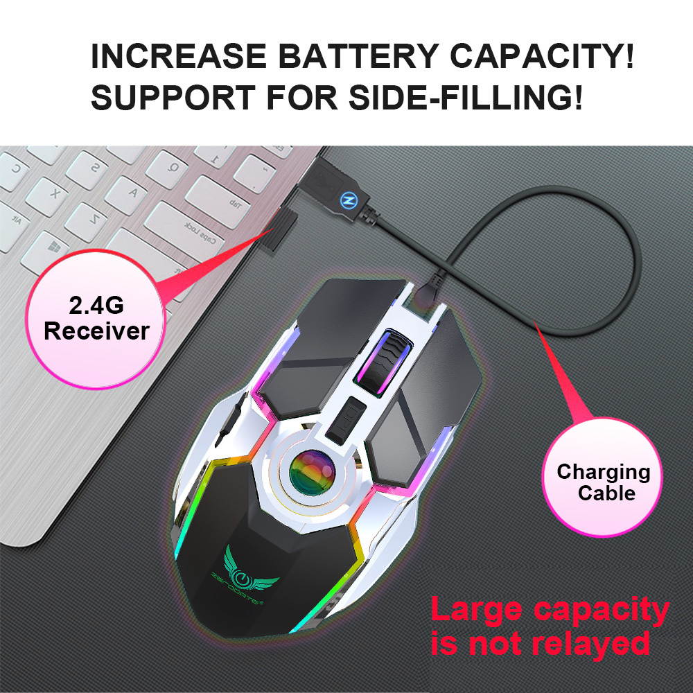 New rechargeable mouse RGB light wireless mouse 2.4G adjustable DPI game player 7 Buttons Gaming Machine Laptop Computer Mouses For PC