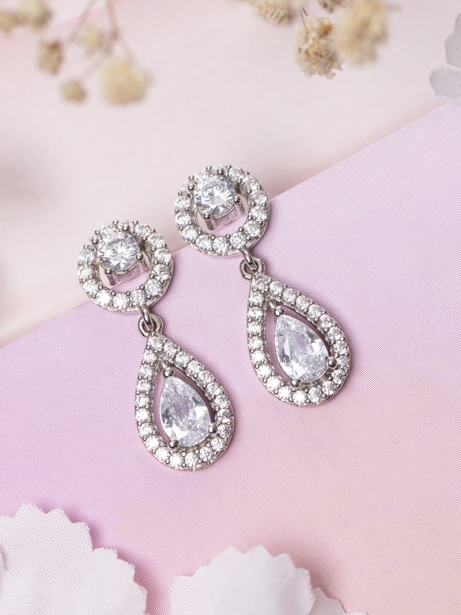 Zavya 92.5 Sterling Silver Crystal Cascade Drop Earrings for Women