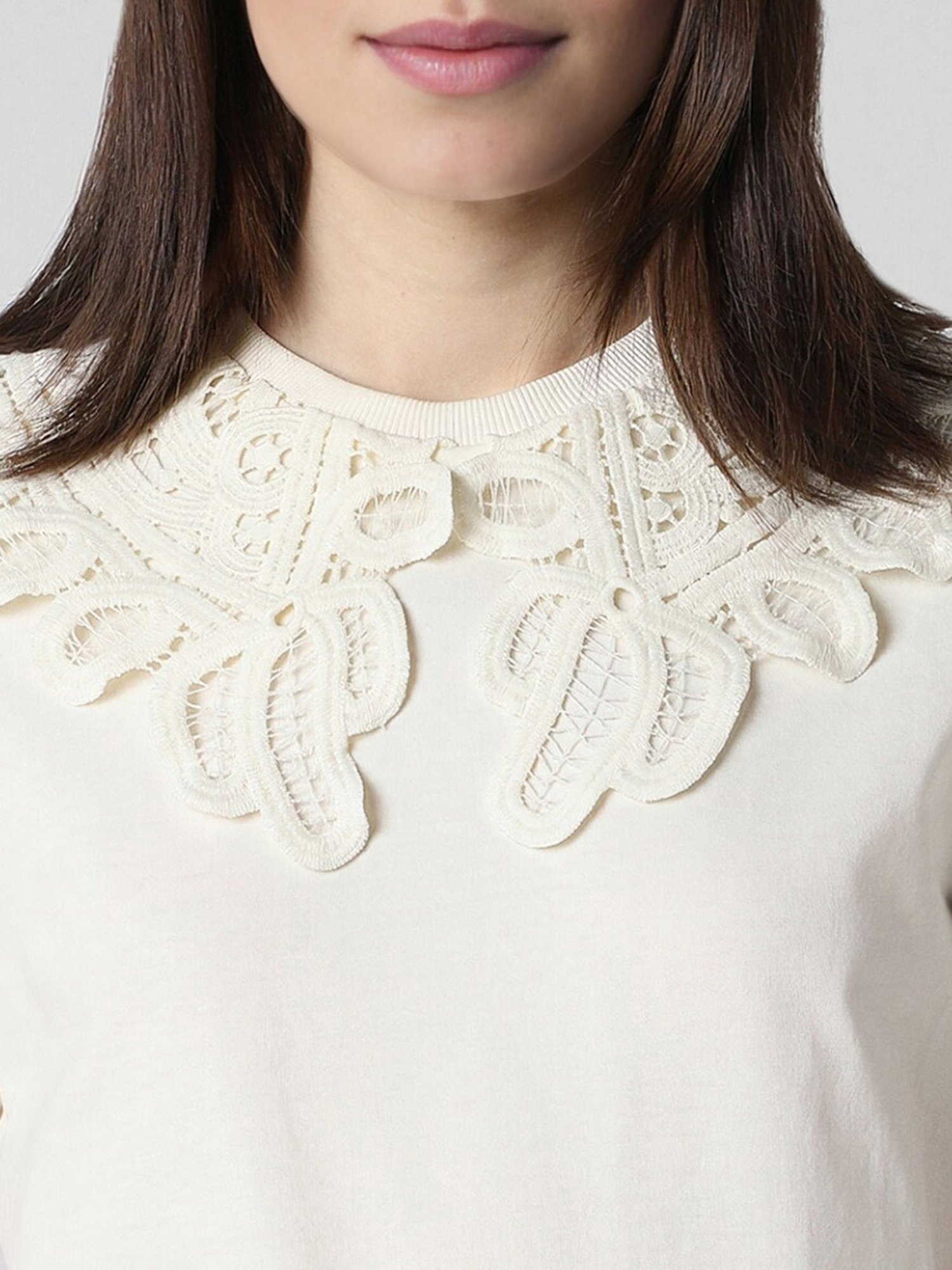 Van Heusen Off-White Cotton Self Pattern Top