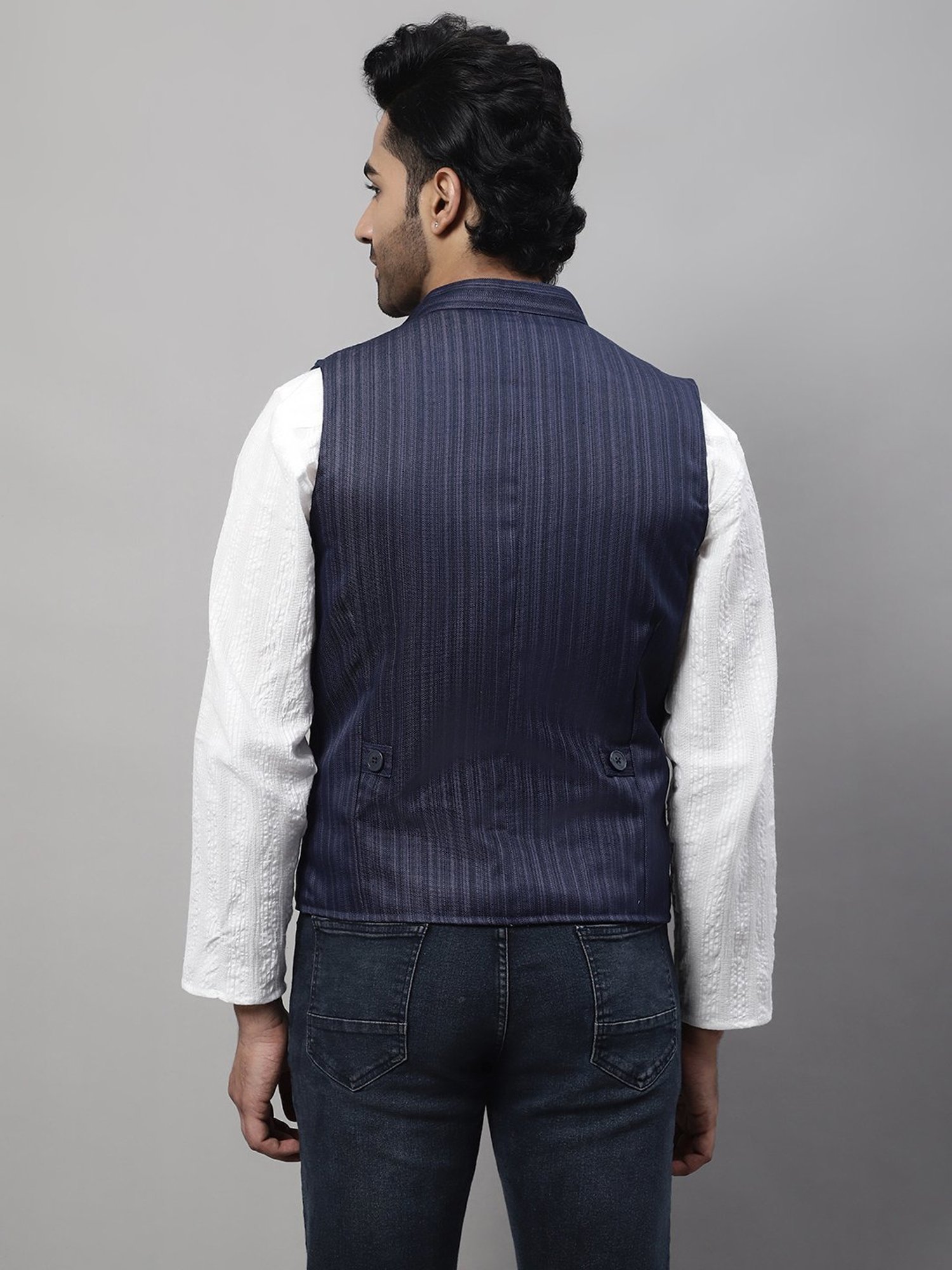 Even Blue Regular Fit Striped Waistcoat