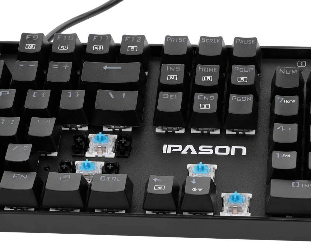 IPASON Mechanical Keyboard 104-key Metal Gaming Keyboard Blue Switch N-Key Rollover Backlit Keyboard for Office and Game Use