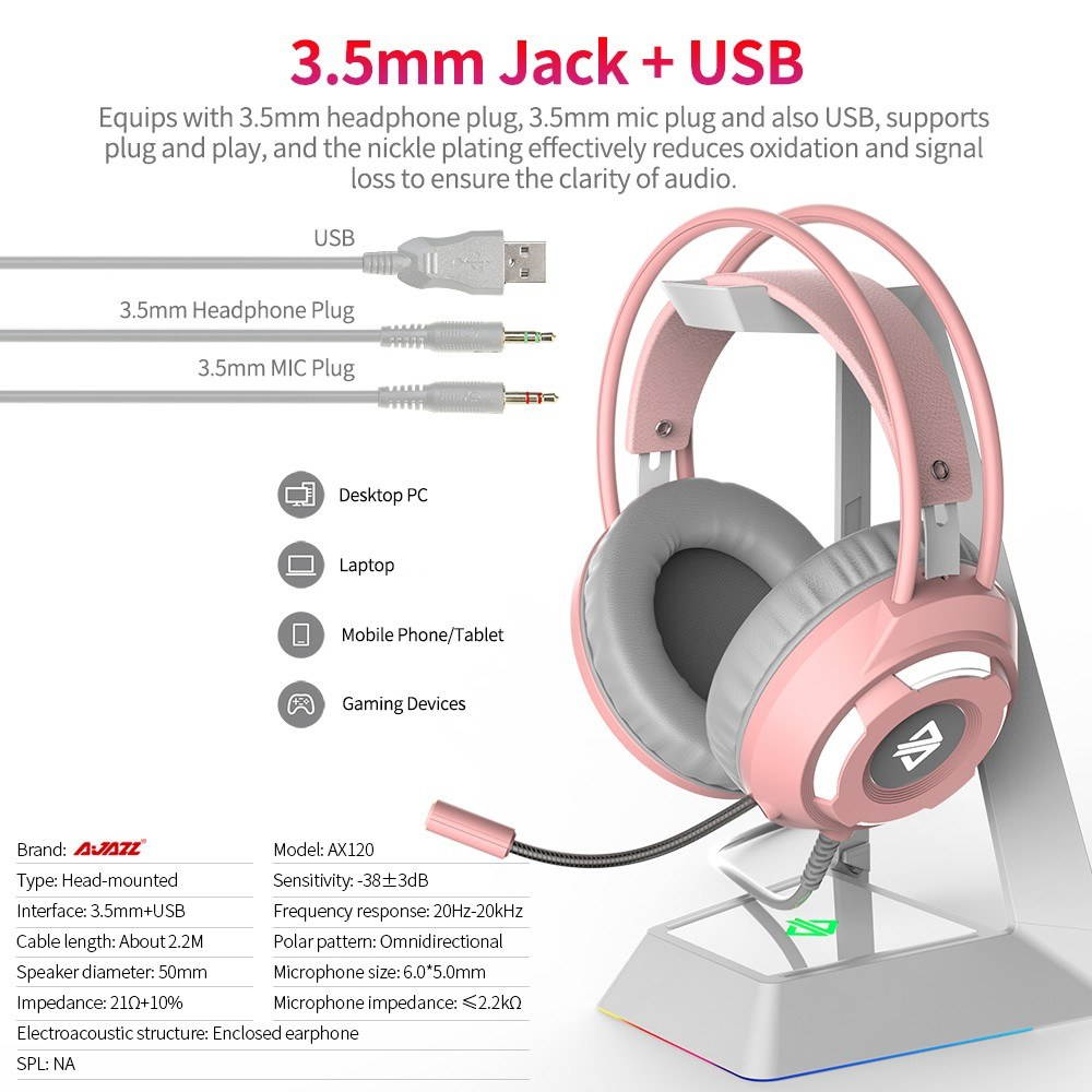 Luminous Gaming Headset 3.5mm Audio USB Connector 50mm Surround Bass Sound Music Headphone Omnidirectional Microphone Soft Breathable Earmuffs Earphones for Computer Office