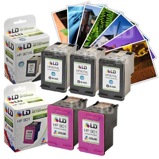 LD Remanufactured Ink Cartridge Replacements for HP CC654AN 901XL Black & CC656AN Color (3 Blk, 2 Clr) for OfficeJet J4540, J4580, J4660, G510a, J4680c, G510n, J4524, J4550, 4500, J4624, J4680, G510g