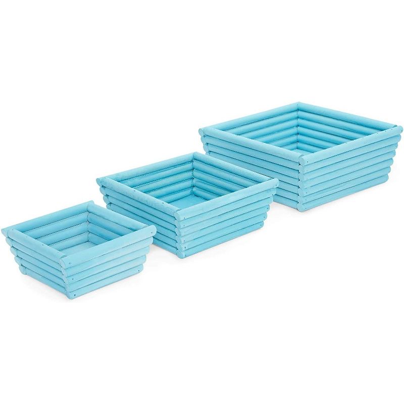 Juvale 3 Pack Wooden Crate Nesting Boxes for Storage , Square Crate Blue Organizers (3 Sizes)