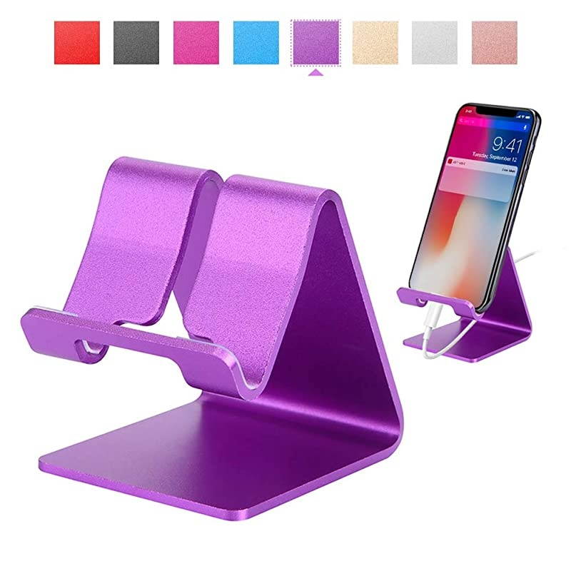 Cell Phone Stand Universal Portable Aluminum Desktop Charger Mount Holder Metal Tablets Dock Cradle for iPhone 11 X 8 7 6 Samsung Galaxy s10 9 All Smartphone Purple