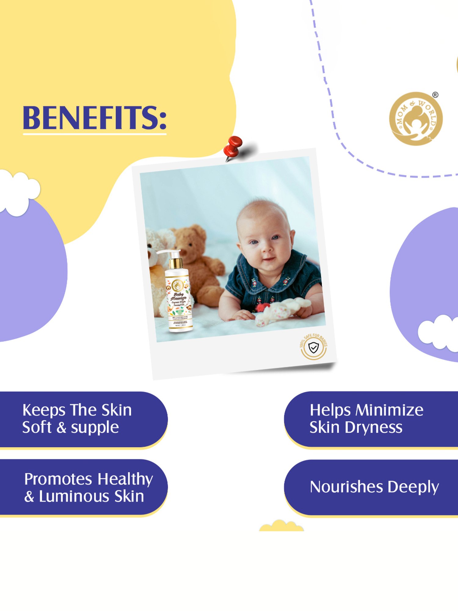 Mom & World Baby Massage Pure Organic Virgin Coconut Oil Cold Pressed - 200 ml