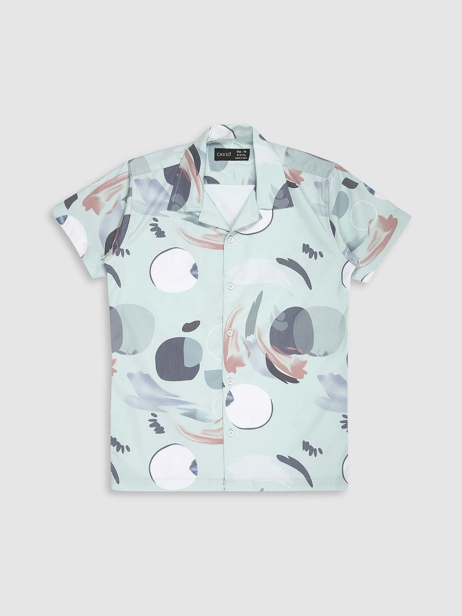 Cavio Kids Green & White Cotton Printed Shirt Set