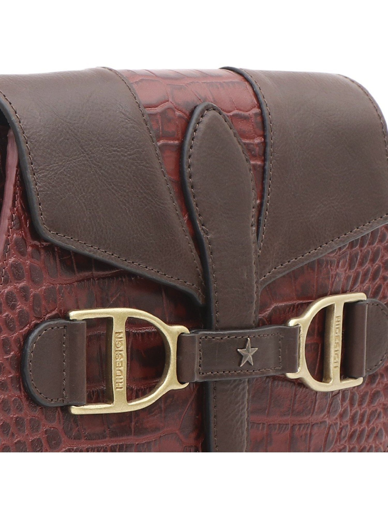 Hidesign WILD WEST  Red & Brown Textured Medium Sling Handbag