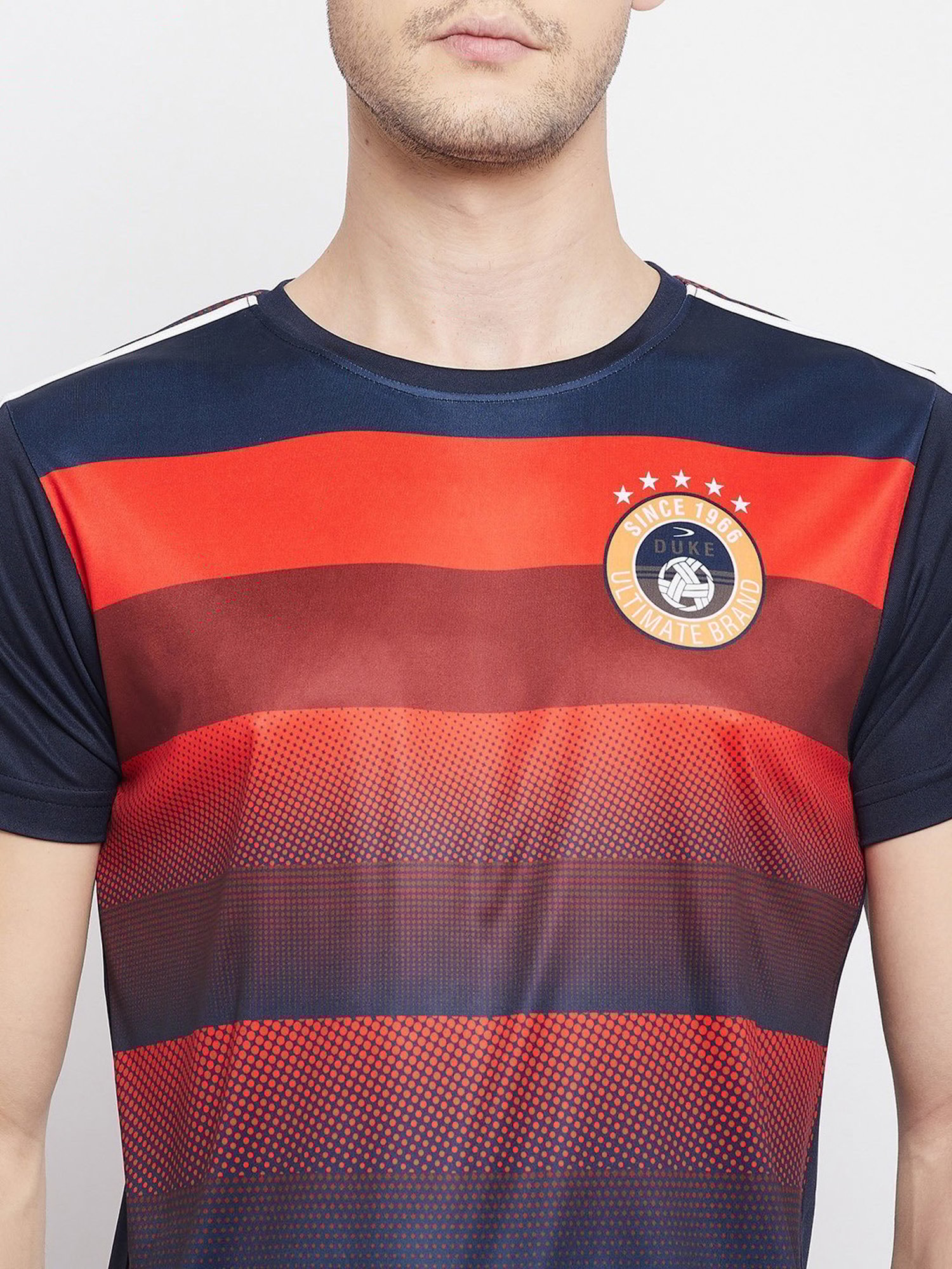 Duke Navy Slim Fit Printed Round Neck Sports T-Shirt