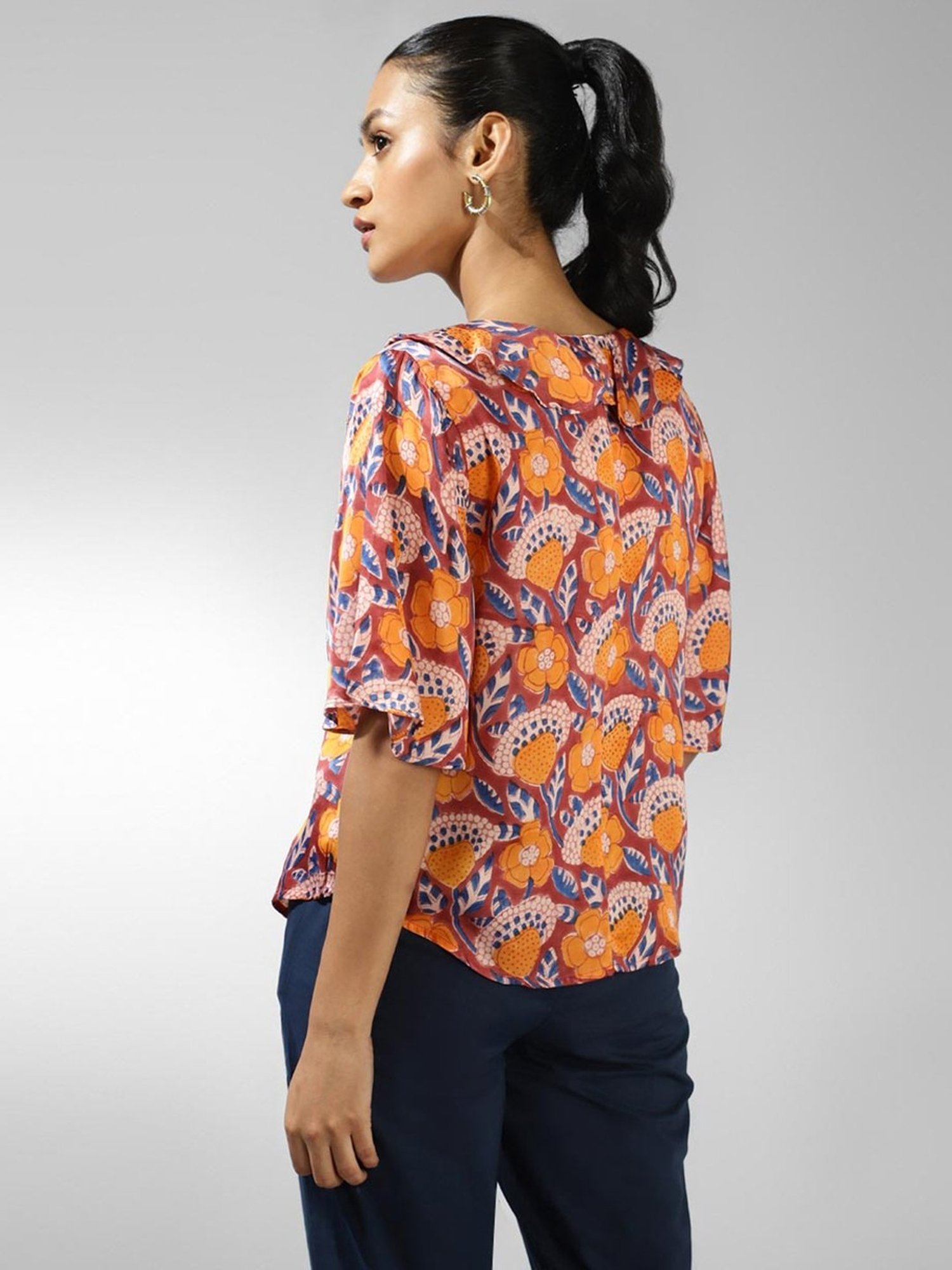 Fabindia Maroon Floral Print Top