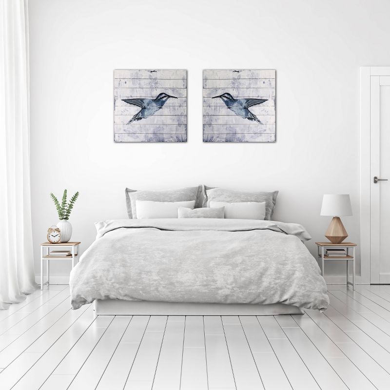 (Set of 2) 24" x 24" Birds Each Print on Planked Wood Wall Sign Panels Blue - Gallery 57