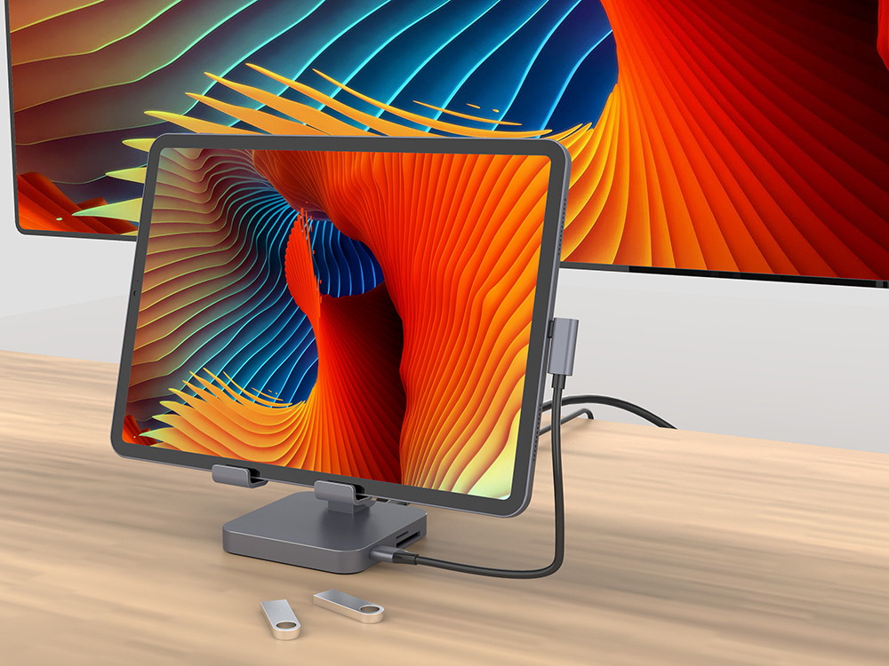 Upgraded USB C Hub Stand, FOXDOCK iPad Pro Dock Station Adapter Dongle with 4K HDMI, PD Charging, SD/Micro SD Card Reader, USB 3.0 & 3.5mm Headphone Jack for iPad Pro 11 12.9 Samsung Galaxy Tab S4,S5e