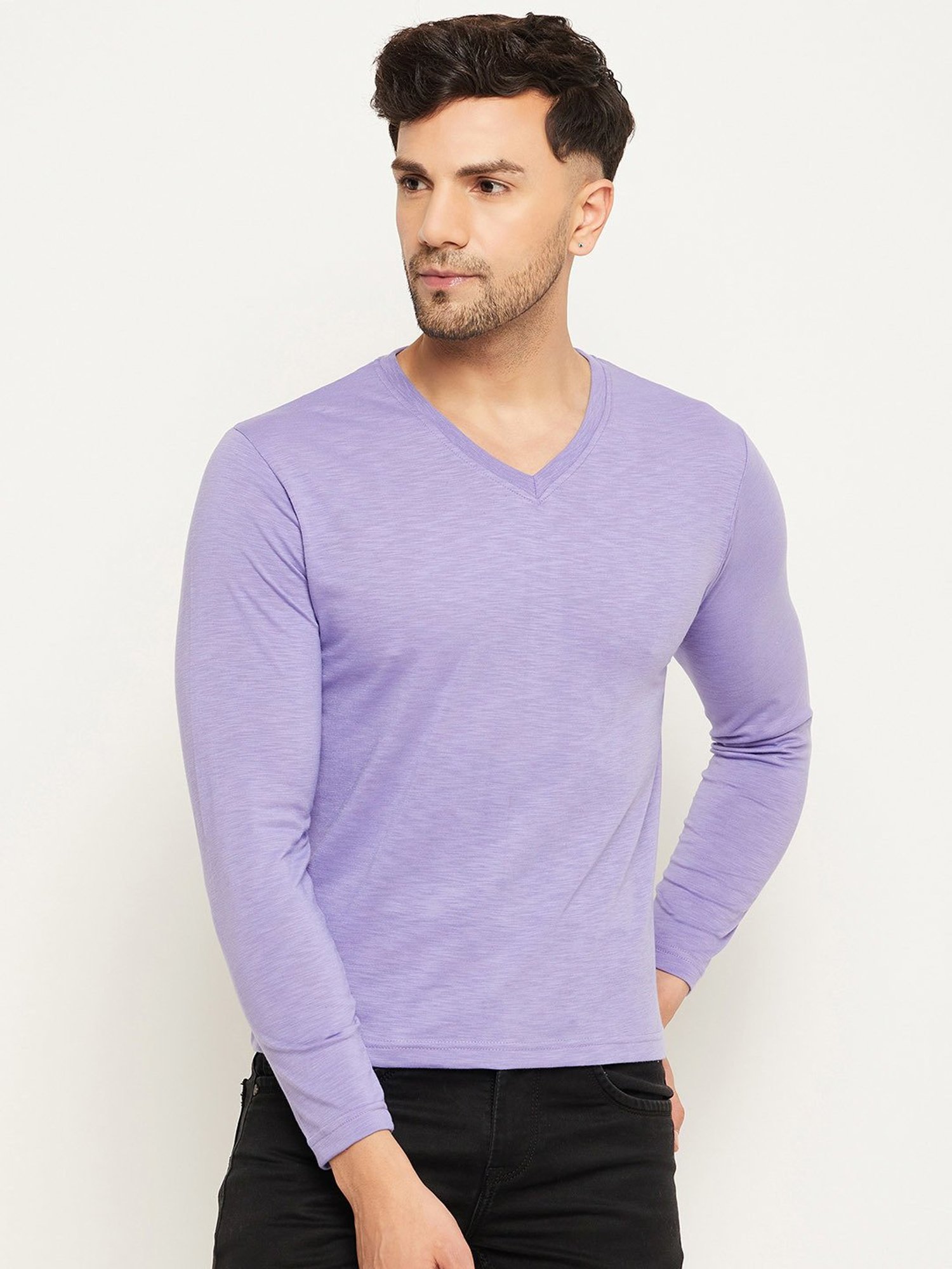Club York Purple Regular Fit V-Neck T-Shirt