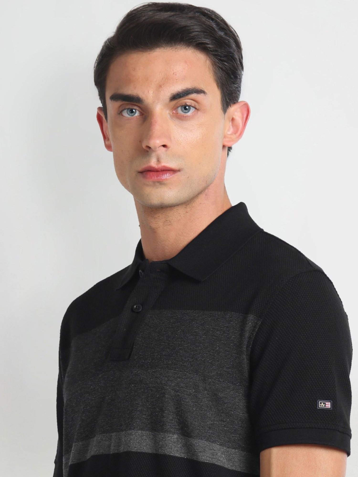 Arrow Sports Black Cotton Regular Fit Colour Block Polo T-Shirt