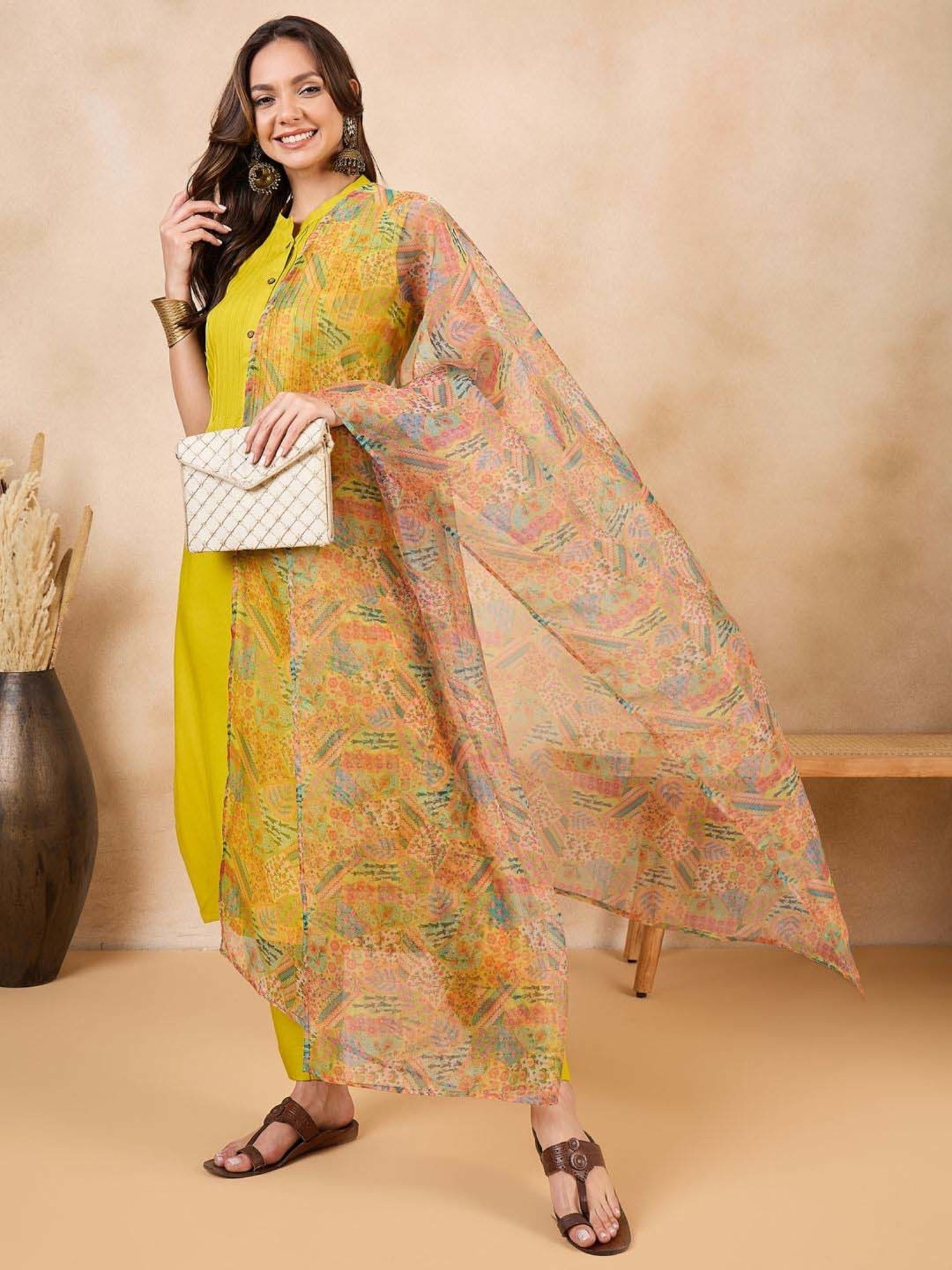 Inweave Multicolored Floral Print Dupatta