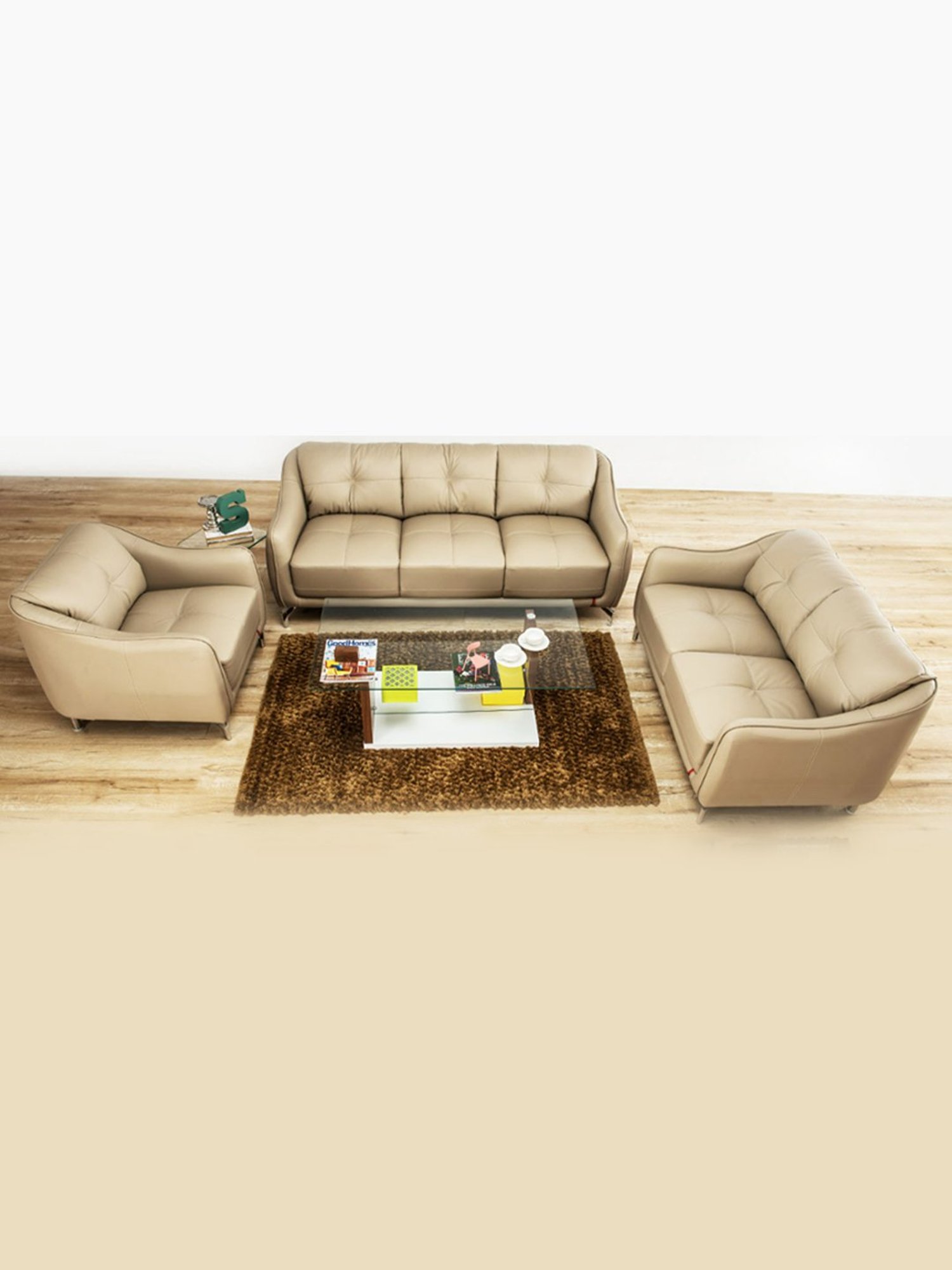 Durian Skyler Mushroom Brown Leather 1 Seater Sofa