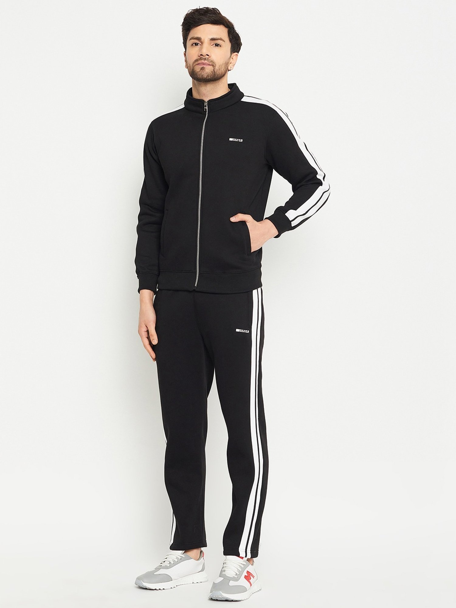 Okane Black Regular Fit Colour Block Tracksuit