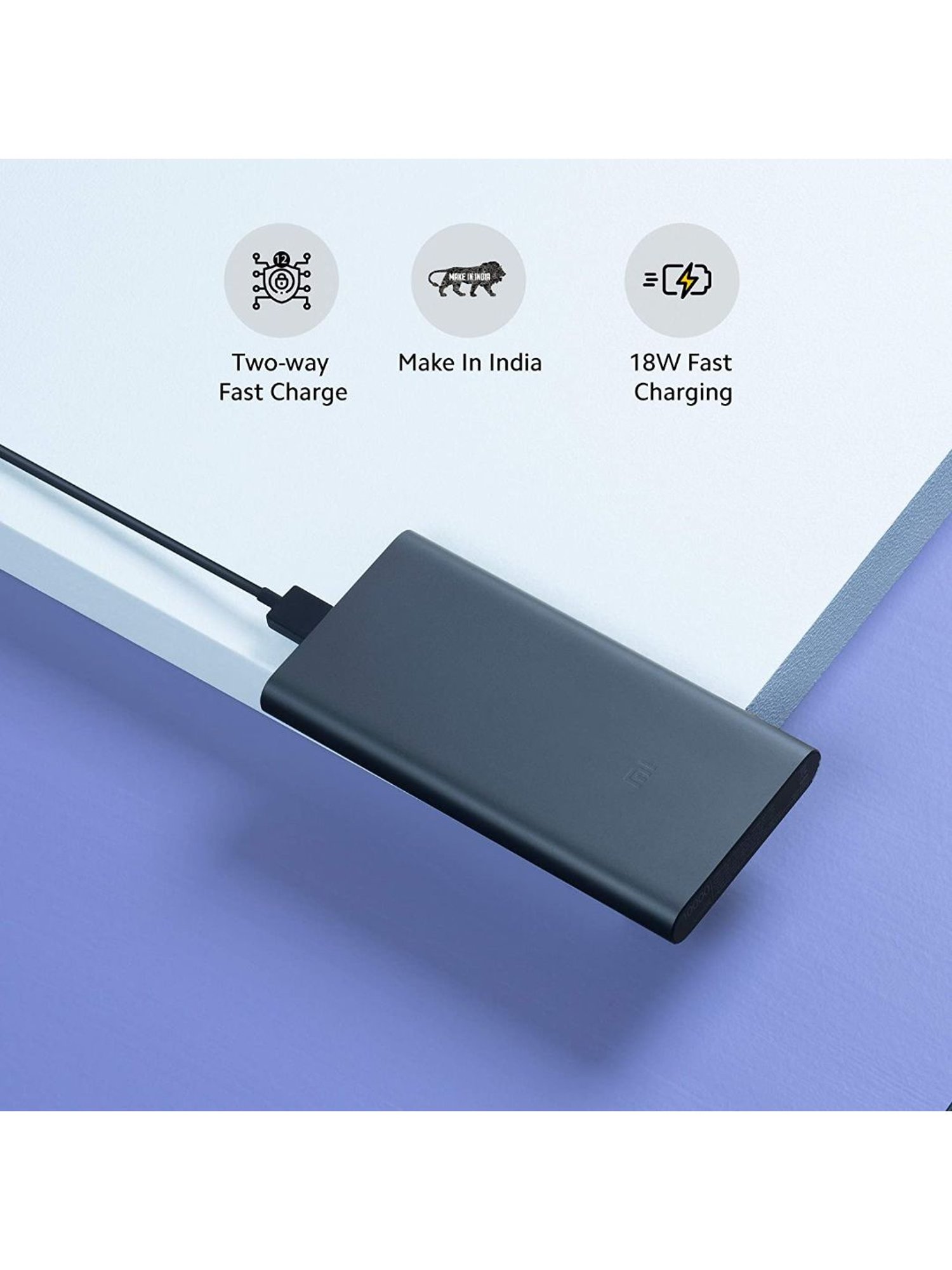 MI 10000mAh 3i Power Bank Dual Input(Micro-USB and Type C) Output Ports 18W Fast Charging (Black)