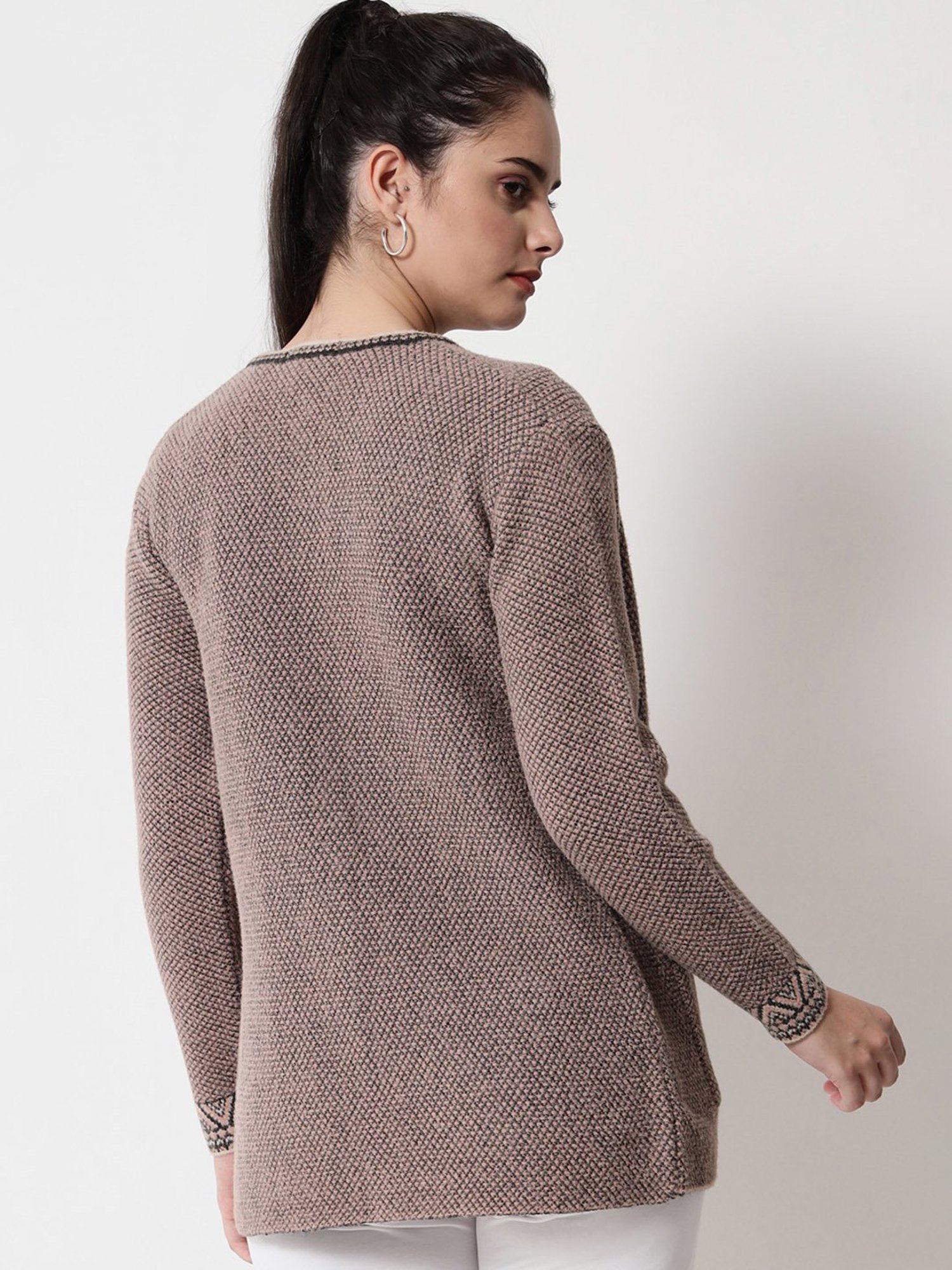 TAB91 Peach Self Design Cardigan