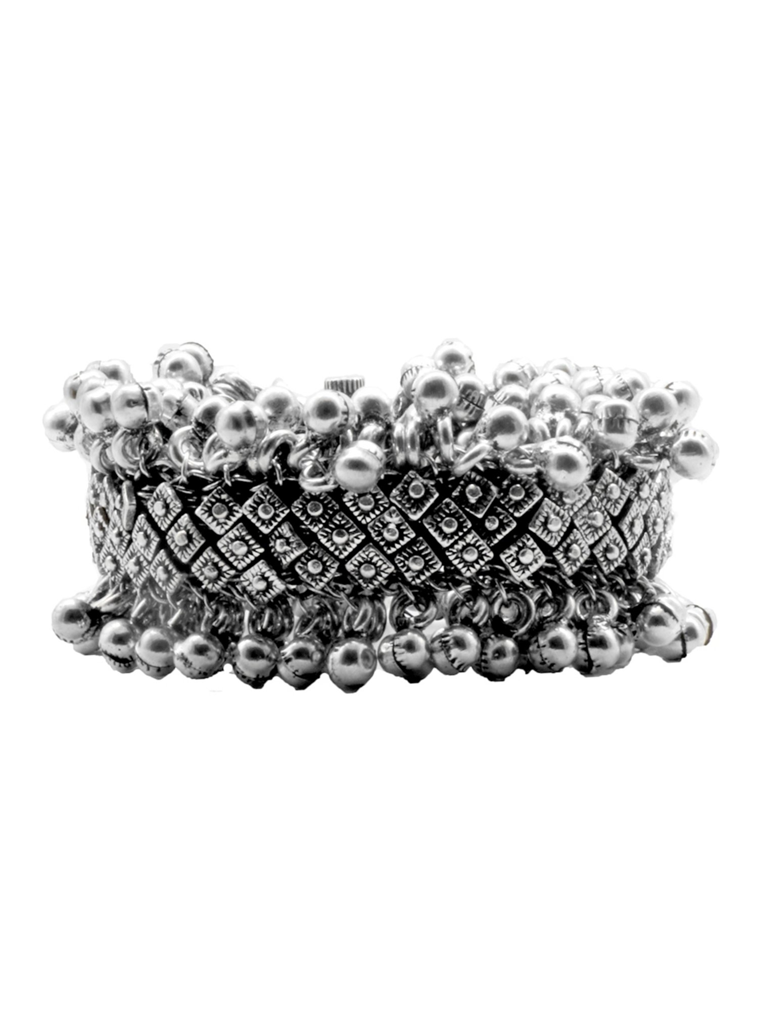 Teejh Ethnic  Geeta Rawa Work Silver Oxidized Ghungroo Bangle for Women