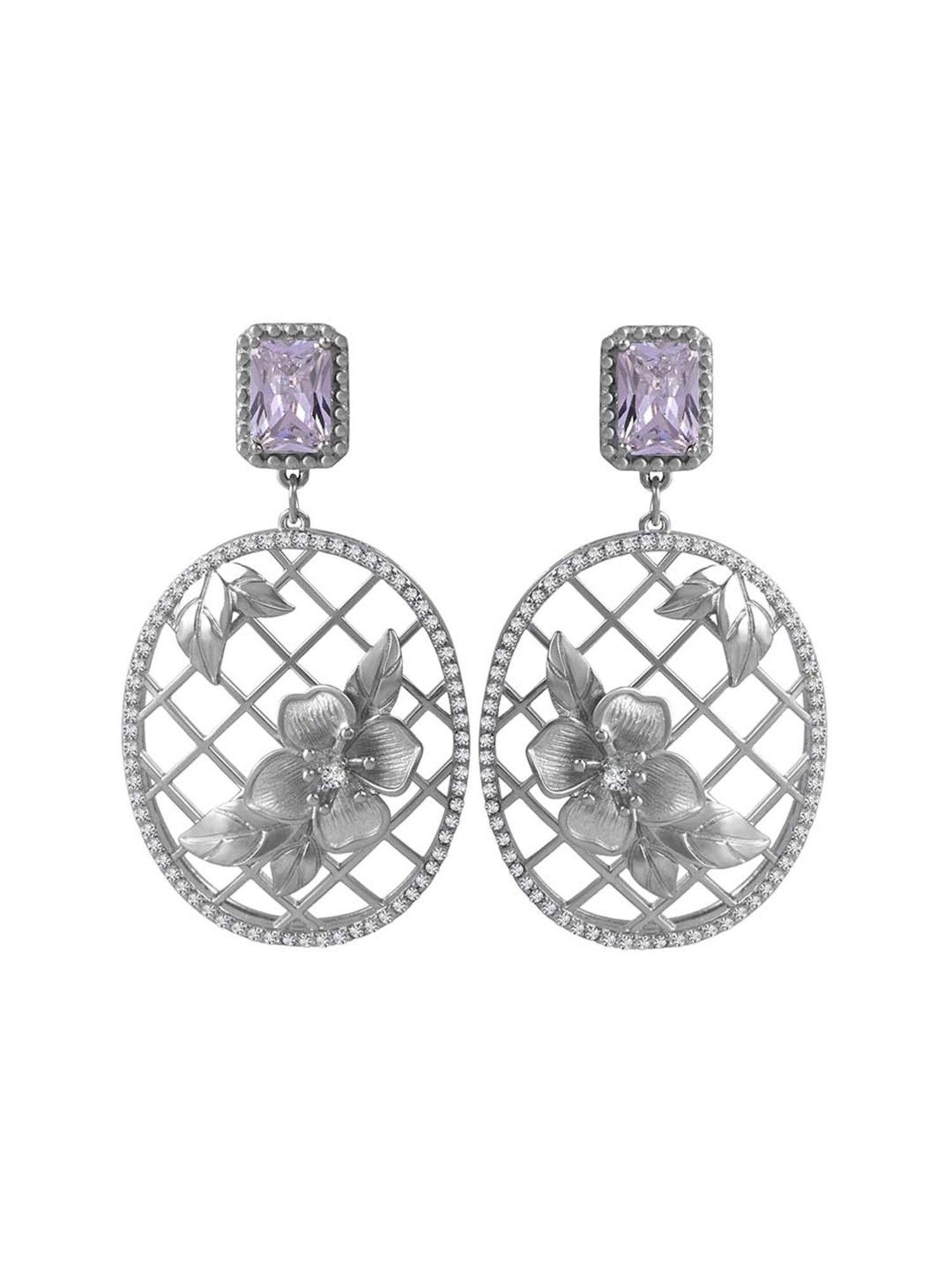 Rihi by P.C. Chandra Jewellers 92.5 Sterling Silver Oval Drop Earrings for Women & Girls