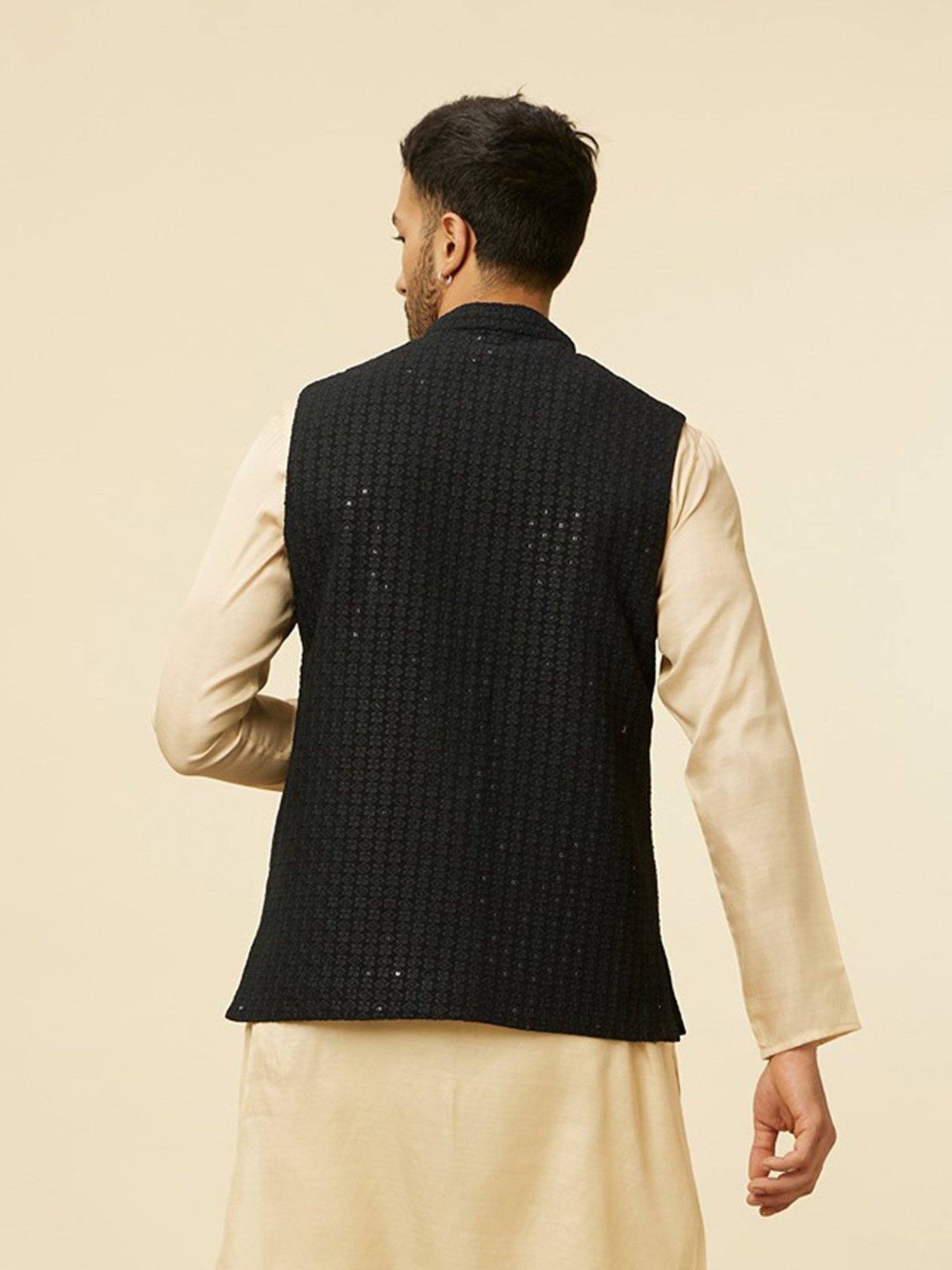 Manyavar Black Regular Fit Embroidered Nehru Jacket