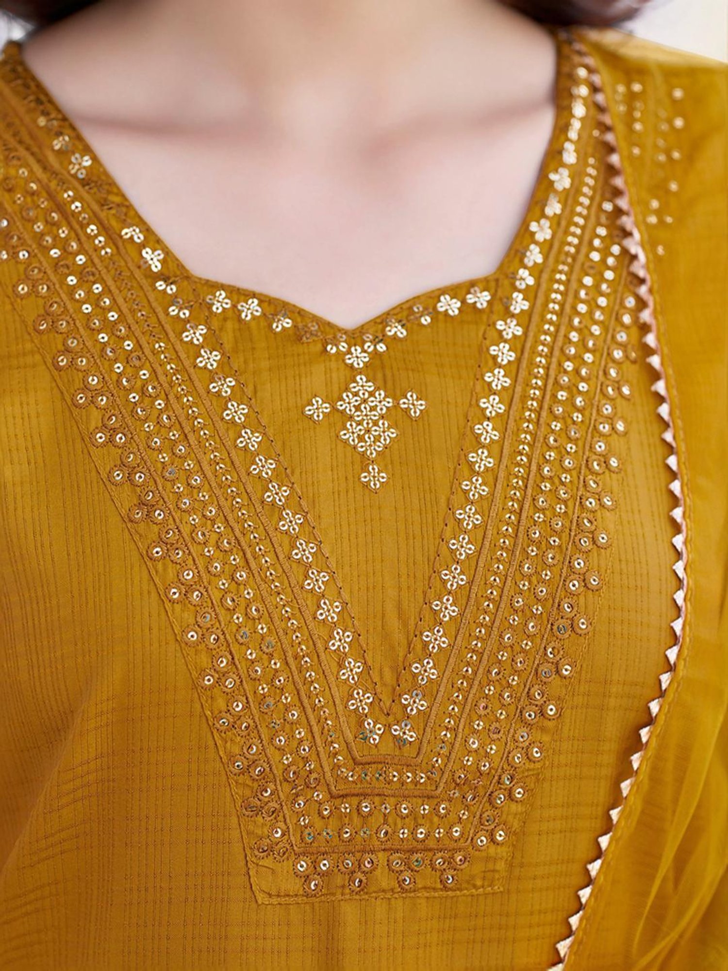 Skylee Mustard Embroidered Kurta Pant Set With Dupatta