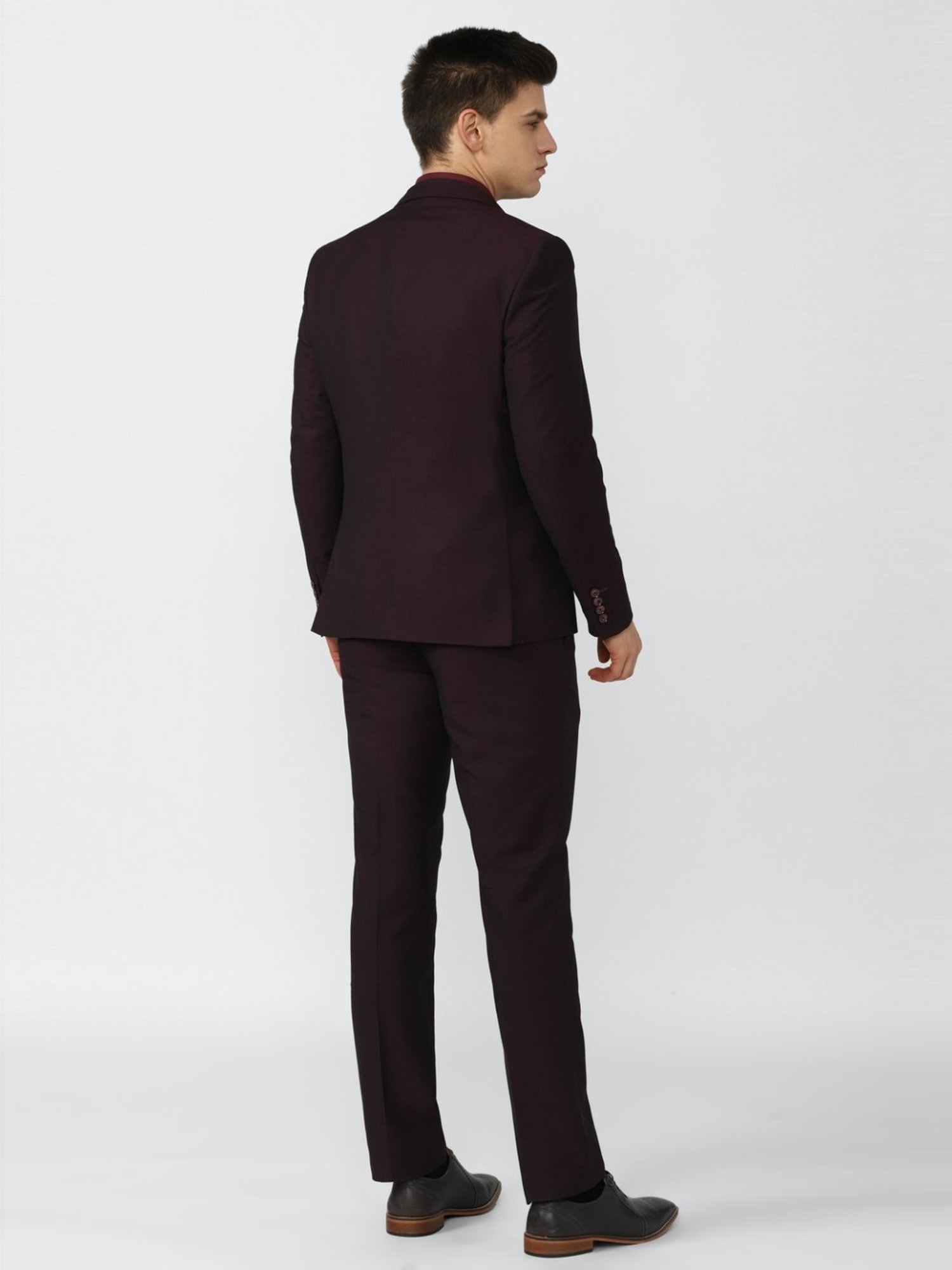 V Dot Maroon Skinny Fit Three Piece Suit