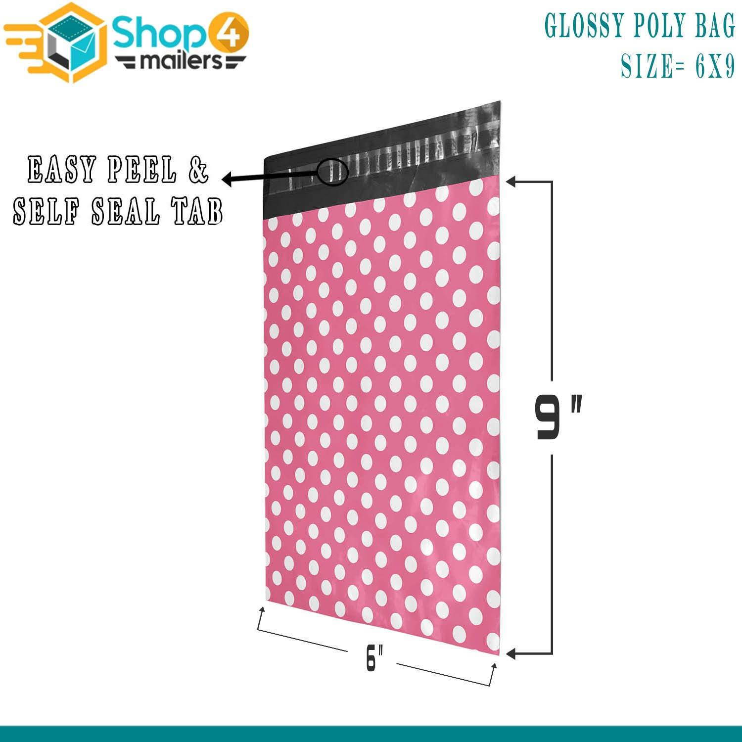 Shop4Mailers 6 x 9 Pink Polka Dot Poly Bag Mailer Envelopes 2 Mil (1000 Pack)