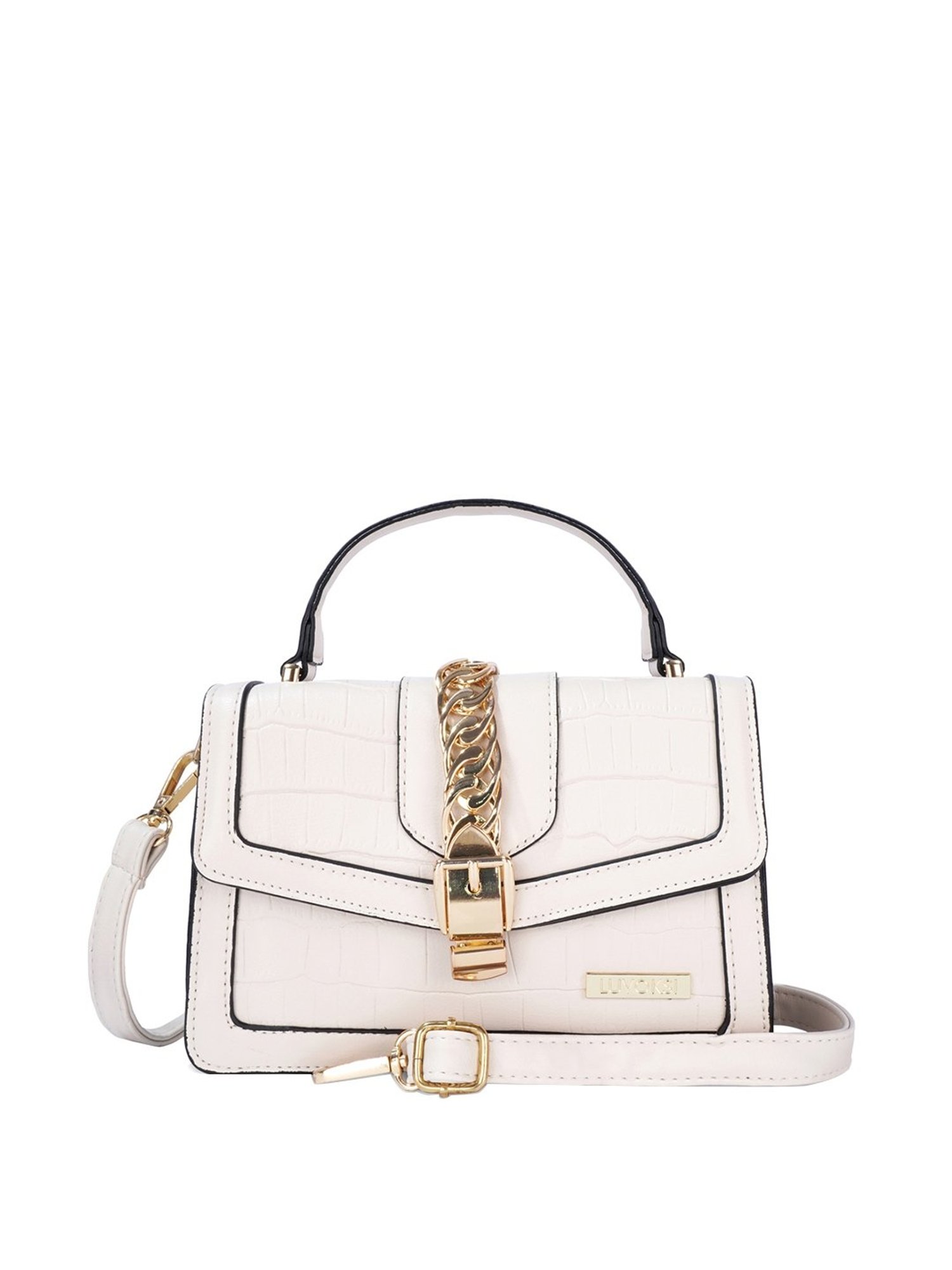Luvoksi White Textured Medium Satchel Handbag