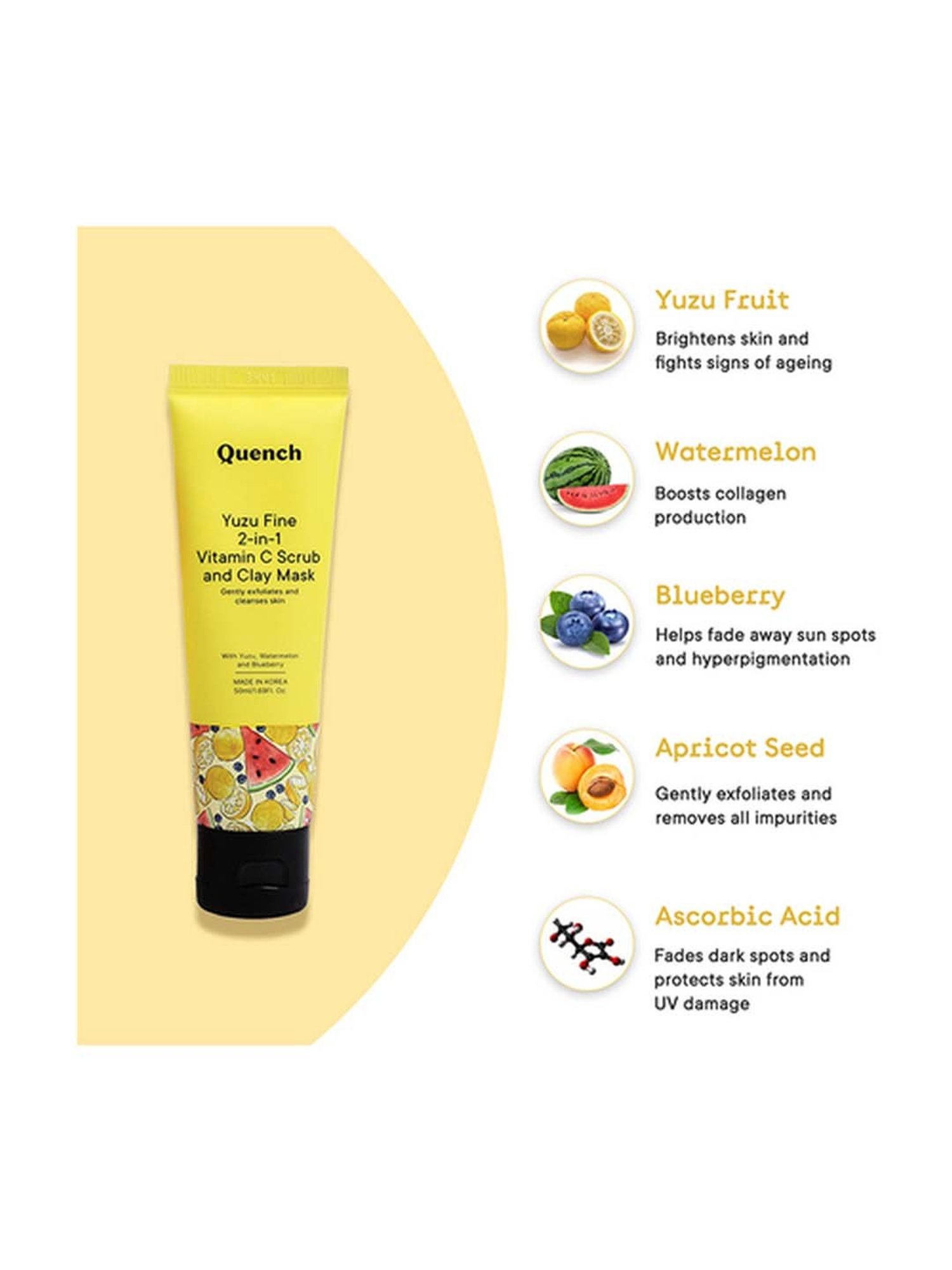 Quench Botanics Yuzu Fine 2-in-1 Vitamin C Scrub and Clay Mask - 50 ml