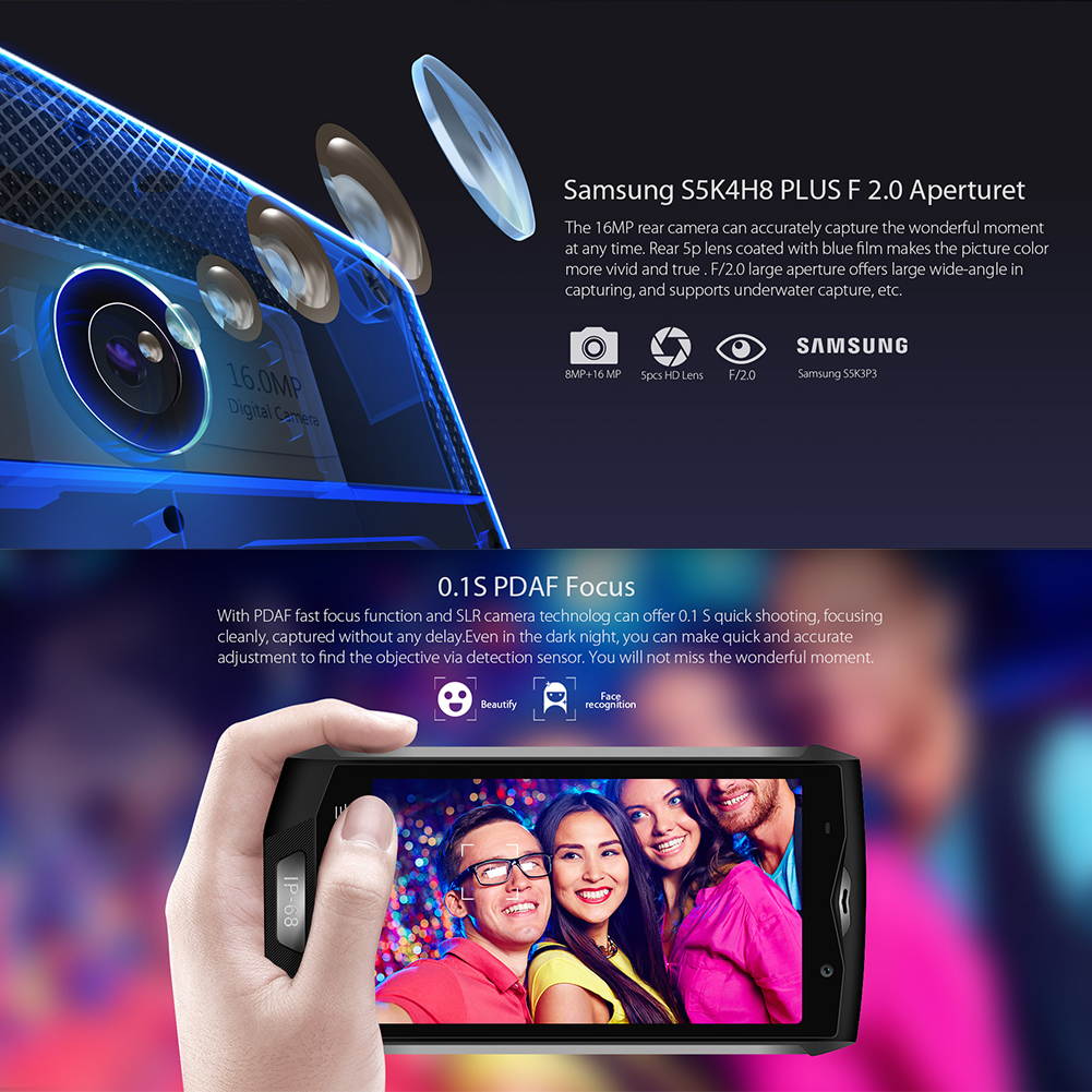 Blackview BV8000 Pro Smartphone IP68 Waterproof MT6757 Octave Core 6G RAM 64G ROM  Android 7.0 4G Phone(Gray)