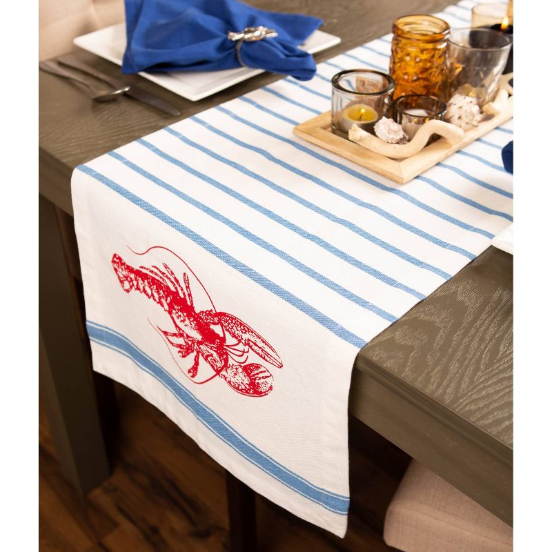 72" x 14" Cotton Lobster Stripe Kitchen Table Runner - Design Imports
