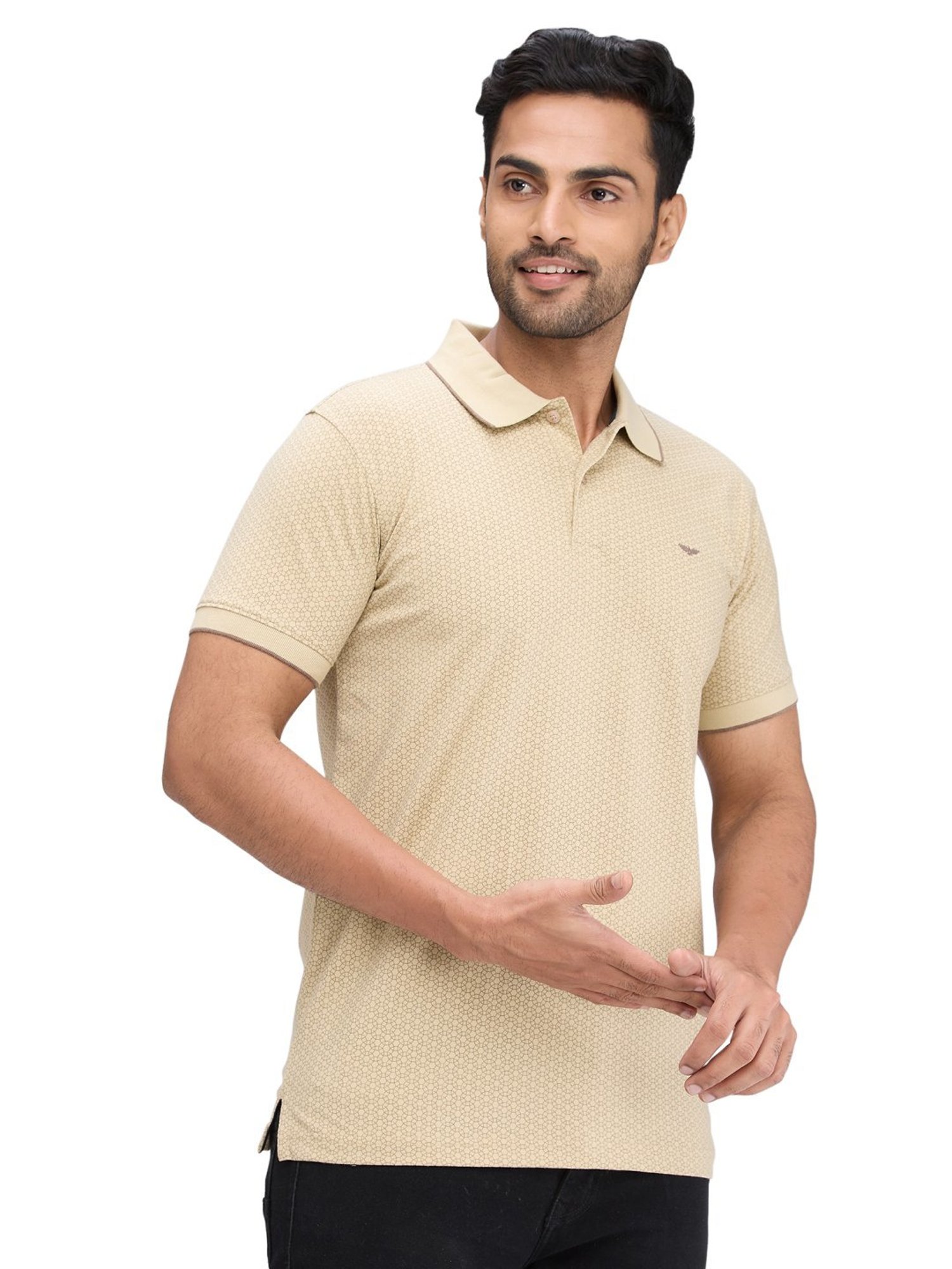 Park Avenue Beige Slim Fit Printed Polo T-Shirt
