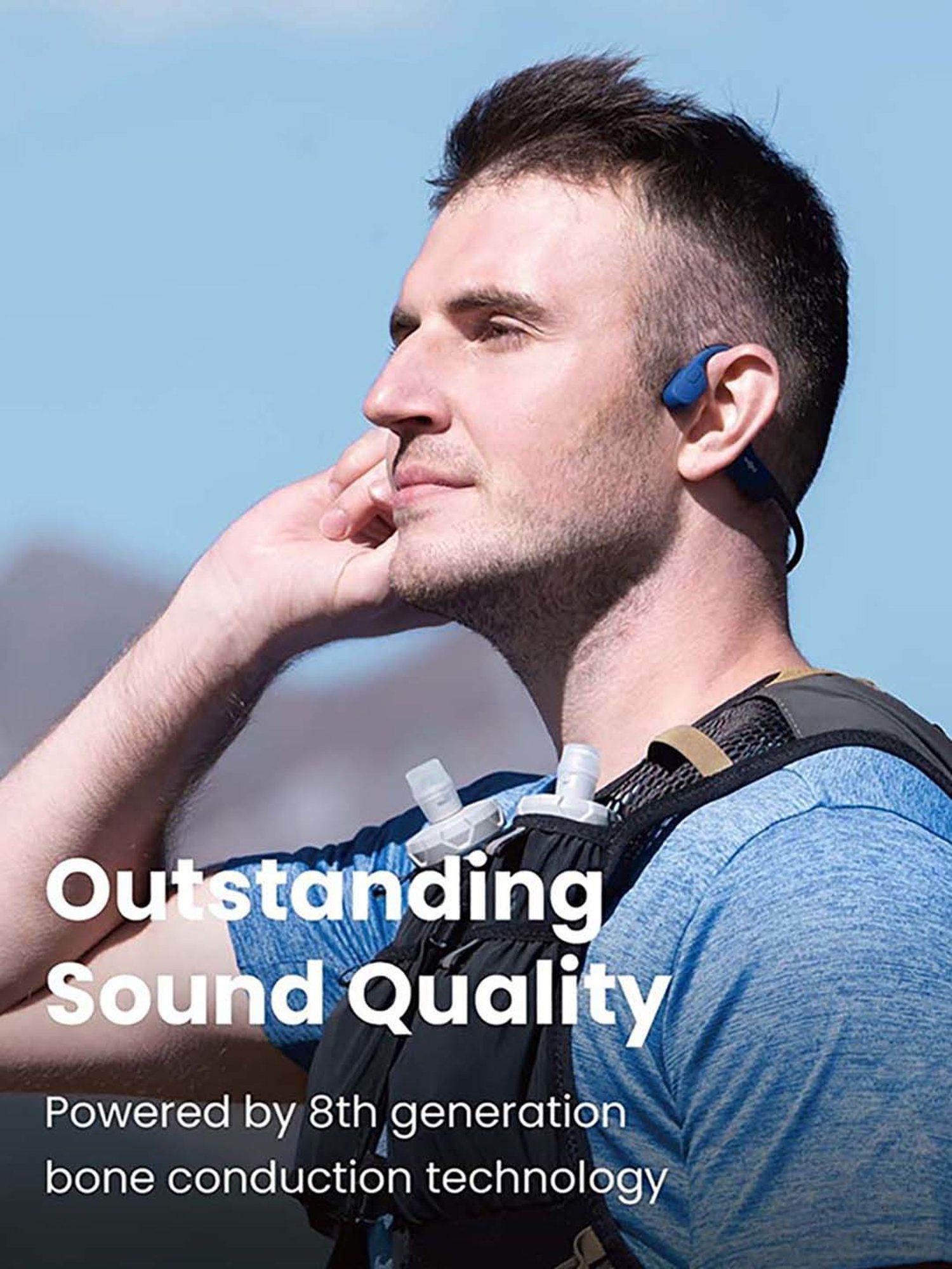 Shokz OpenRun Open-Ear Bluetooth Bone Conduction Sport Headphones (Blue)