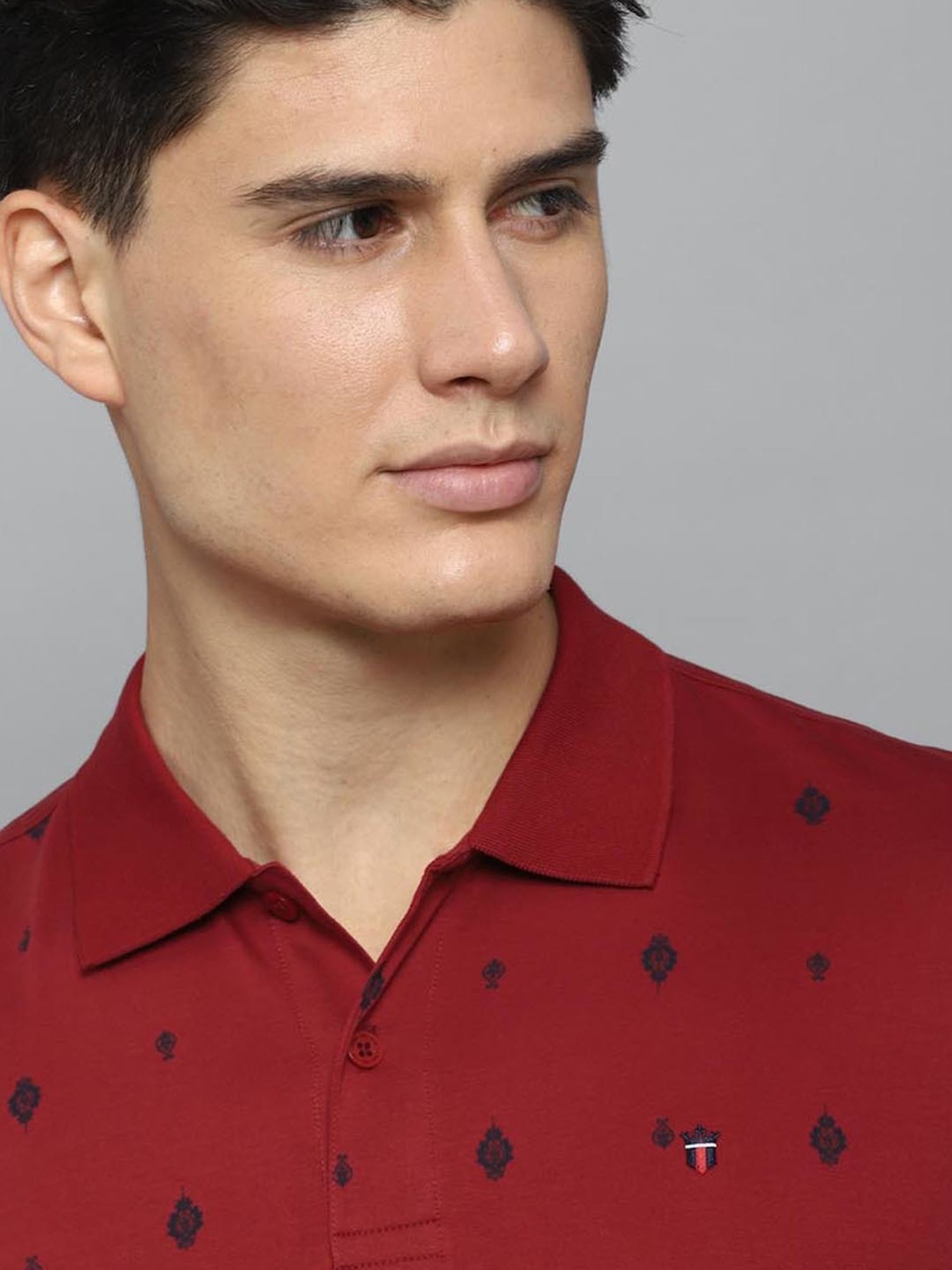 Louis Philippe Sport Maroon Cotton Slim Fit Printed Polo T-Shirt