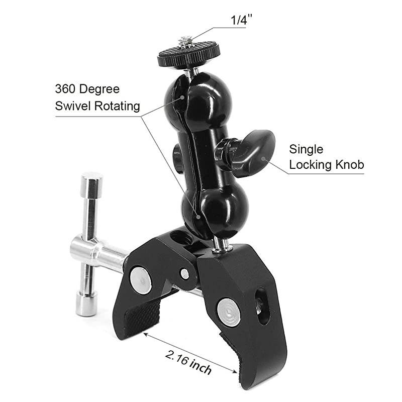 Camera Clamp Mount Monitor Mount Bracket Super Clamp w14 and 38 Thread with Cool Double Ballhead Arm Adapter Bottom Clamp for RoninM Ronin MX Freefly MOVI