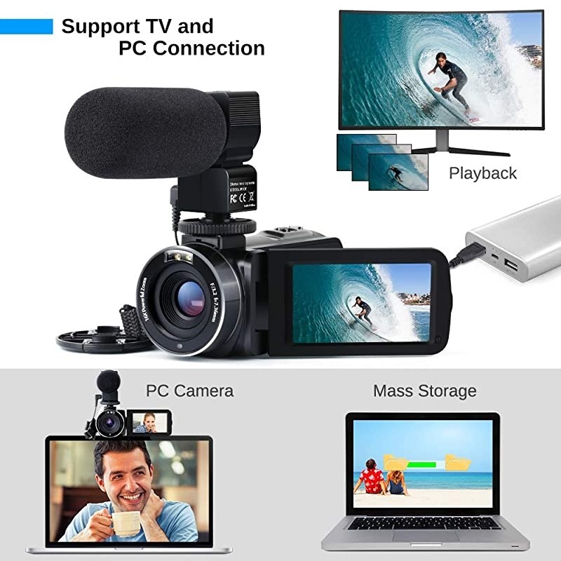 Camera Camcorder WiFi IR Night Vision FHD 1080P 30FPS YouTube Vlogging Camera Recorder 26MP 3.0'' Touch Screen 16X Digital Zoom Camcorder with Microphone,Remote and 2 Batteries