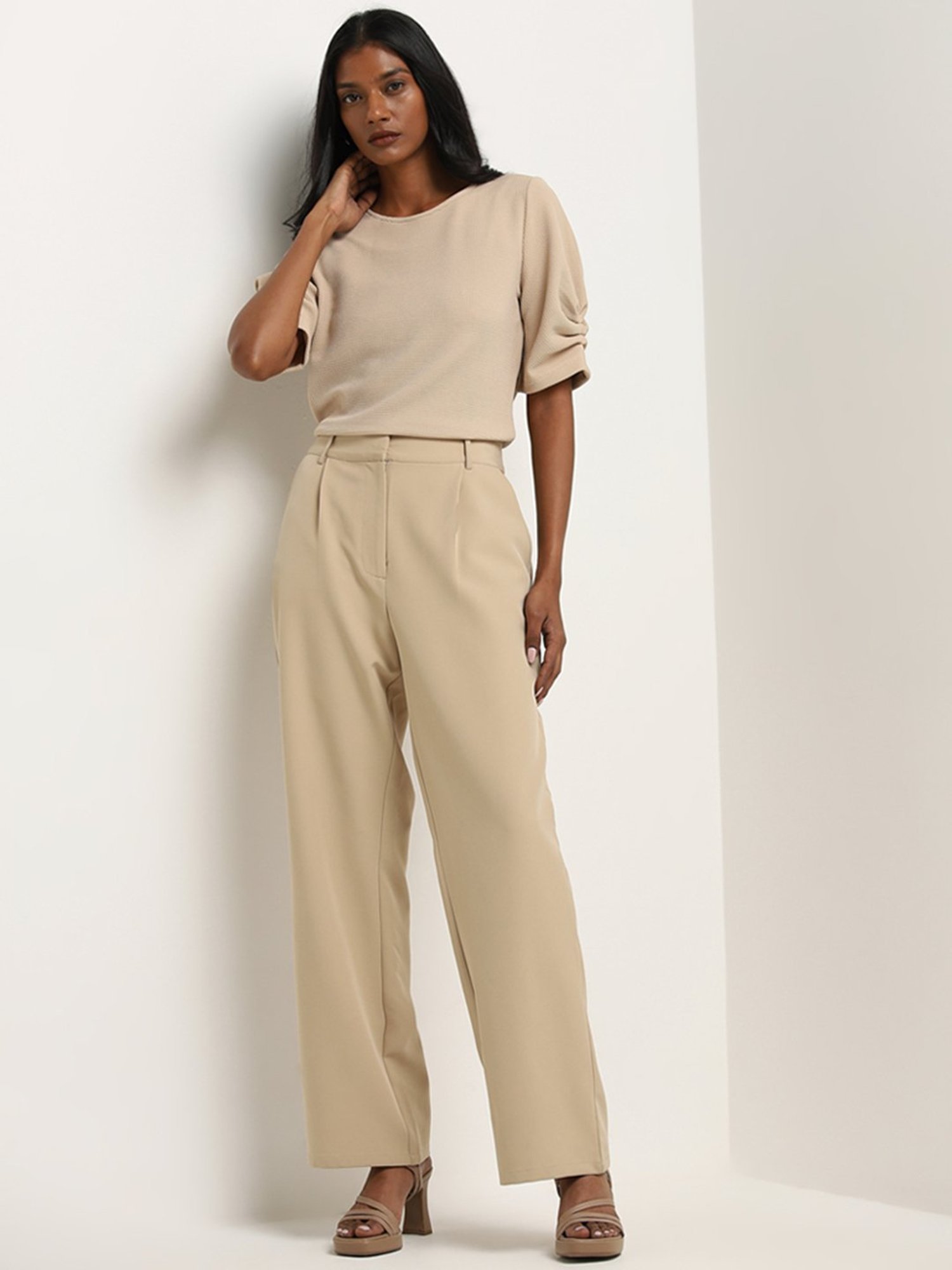 Wardrobe by Westside Beige Self-Textured Top