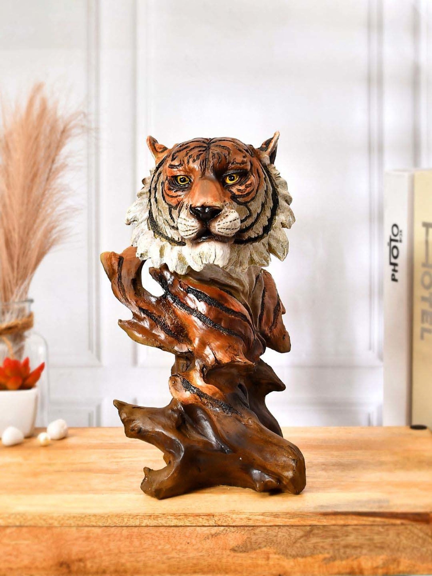 Tayhaa Brown Resin Fiery Tiger Head Showpiece