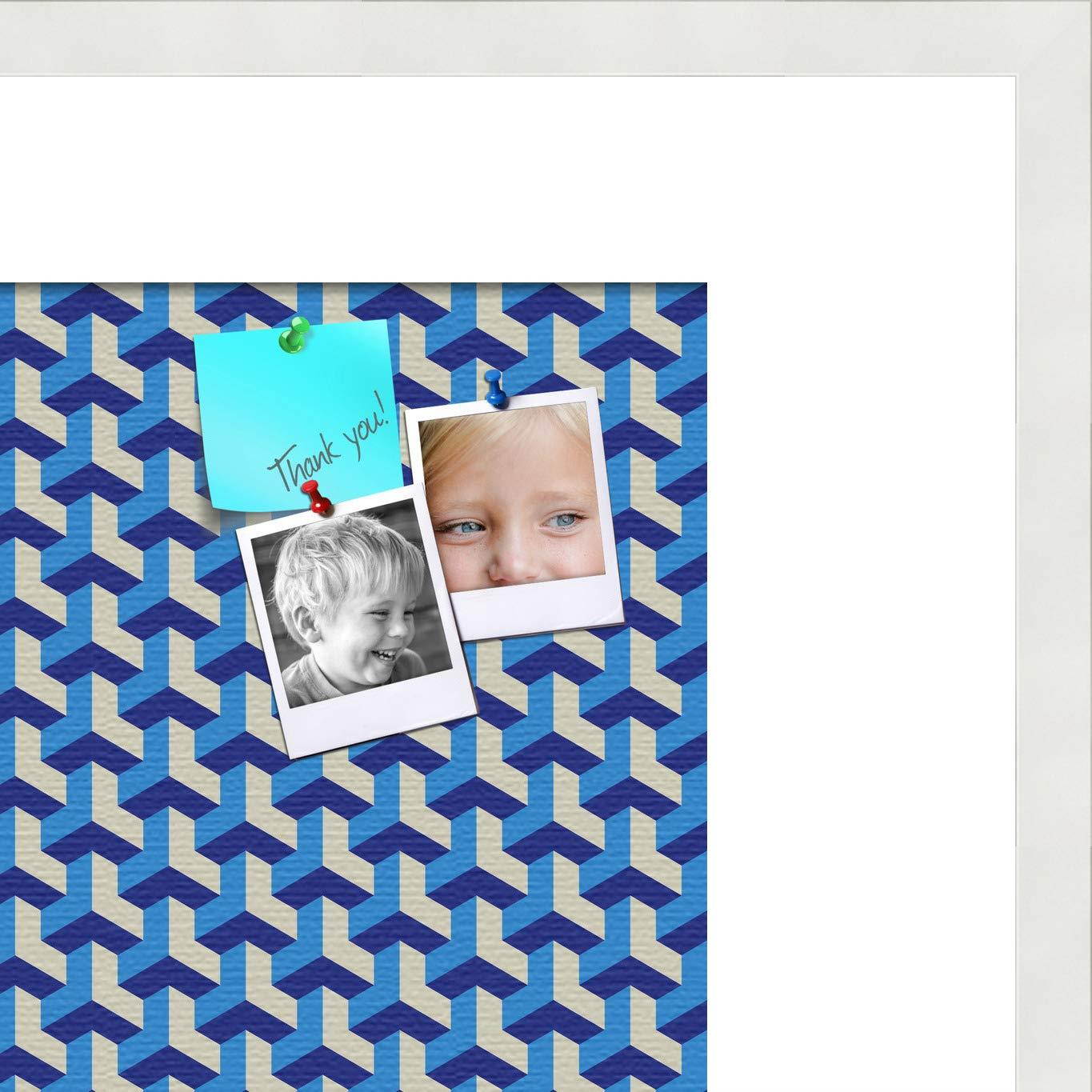 PinPix custom printed pin cork bulletin board made from canvas, Baus Blue Beige 24x16 Inches (Completed Size) and framed in Satin White Frame (PinPix-Group-65)