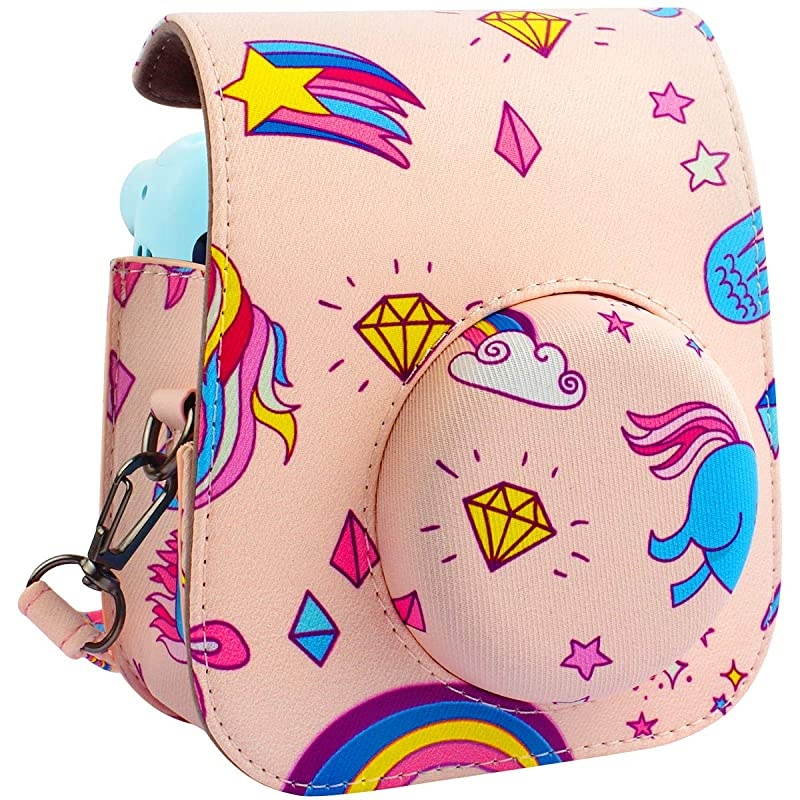Portable Case Compatible with Fujifilm Instax Mini 11 Instant Camera with Accessories Pocket and Adjustable Strap. (Rainbow Unicorn)