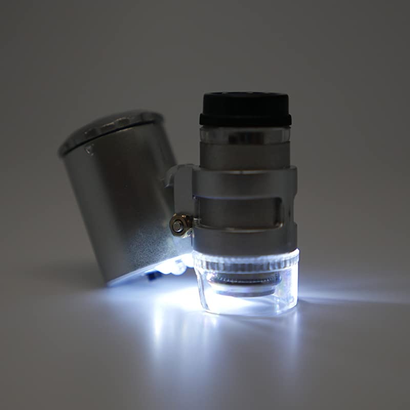 Room Microscope - 60x Handheld Mini Pocket LED Loupe Magnifier - Blue or White Light -