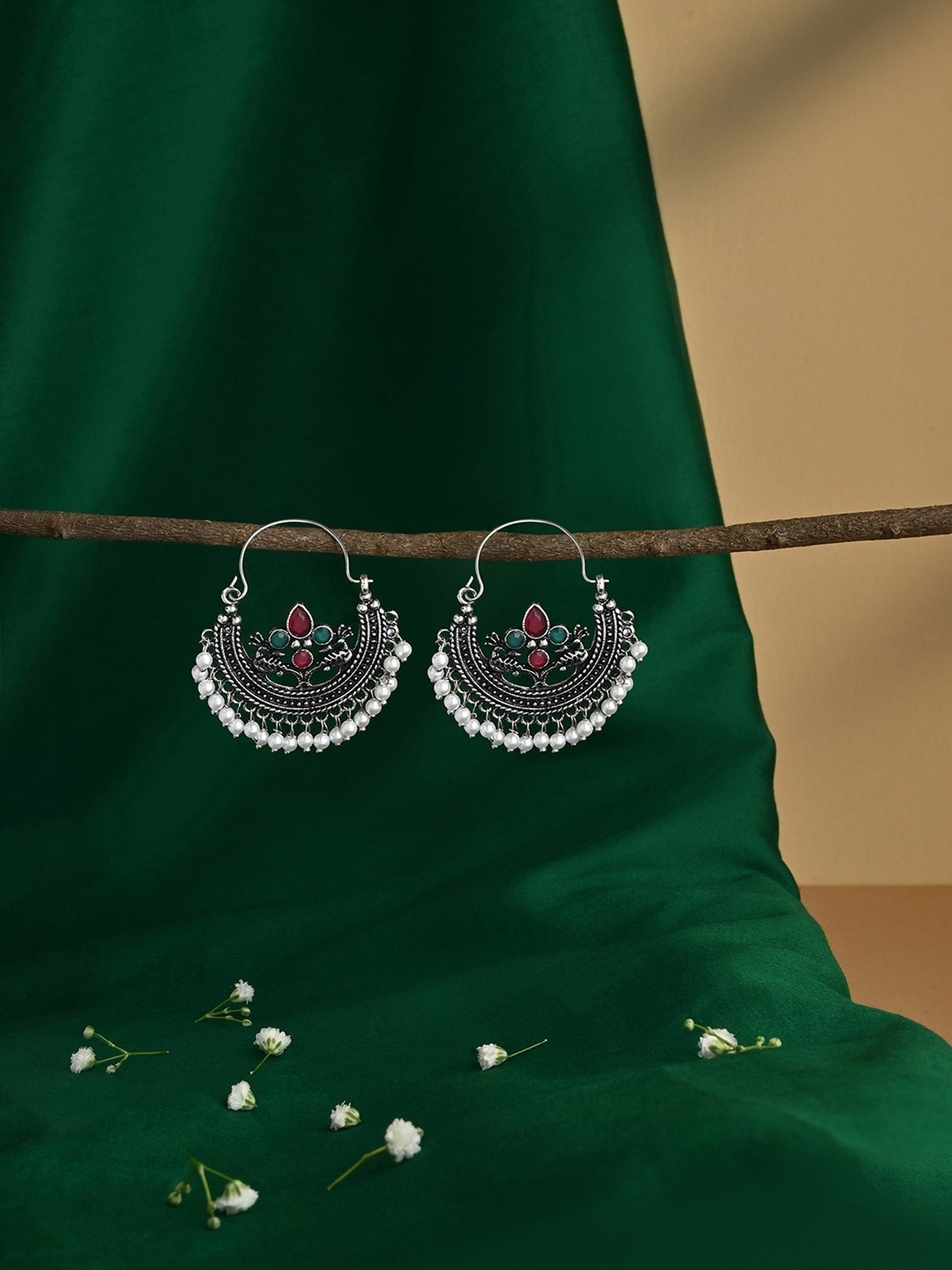 Fida Oxidised Silver Plated Baby Pink Bali Earrings for Women