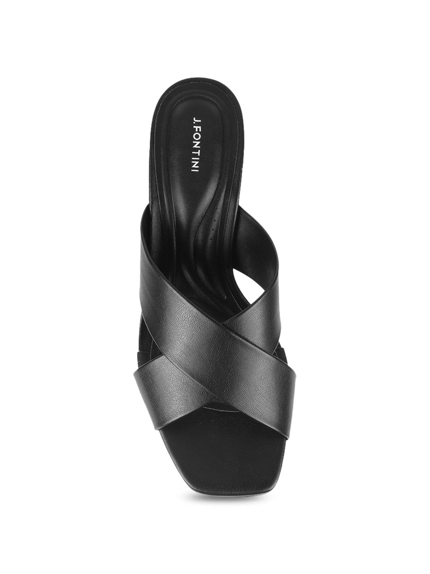 J. Fontini by Mochi Women's Black Cross Strap Sandals