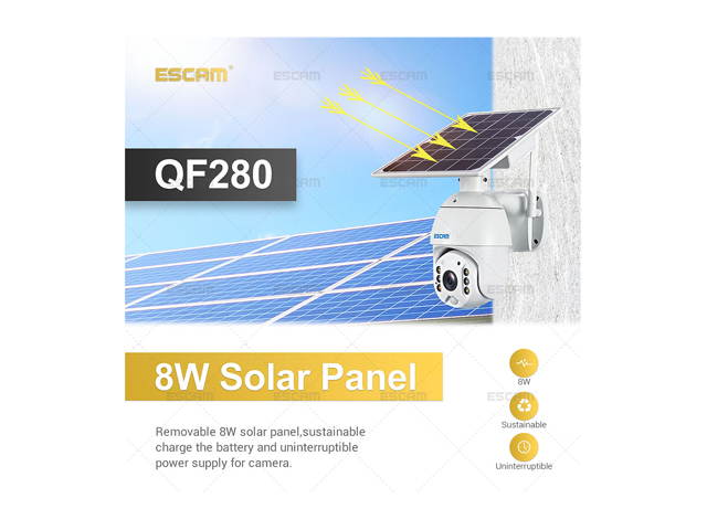 ESCAM QF280 1080P Cloud Storage PT WIFI Battery PIR Alarm IP Camera With Solar Panel Full Color Night Vision Two Way IP66 Waterproof Audio Camera