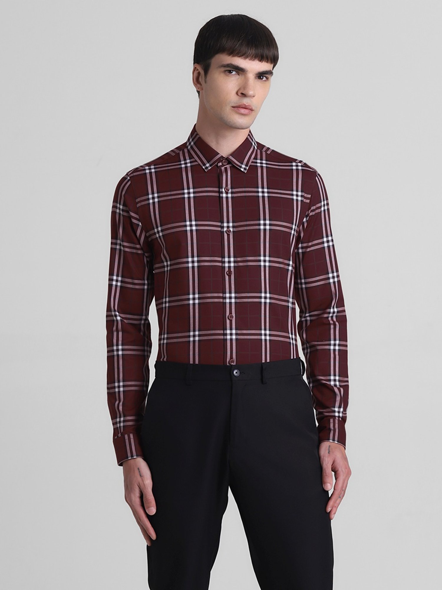 Jack & Jones Pomegranate Cotton Slim Fit Checks Shirt