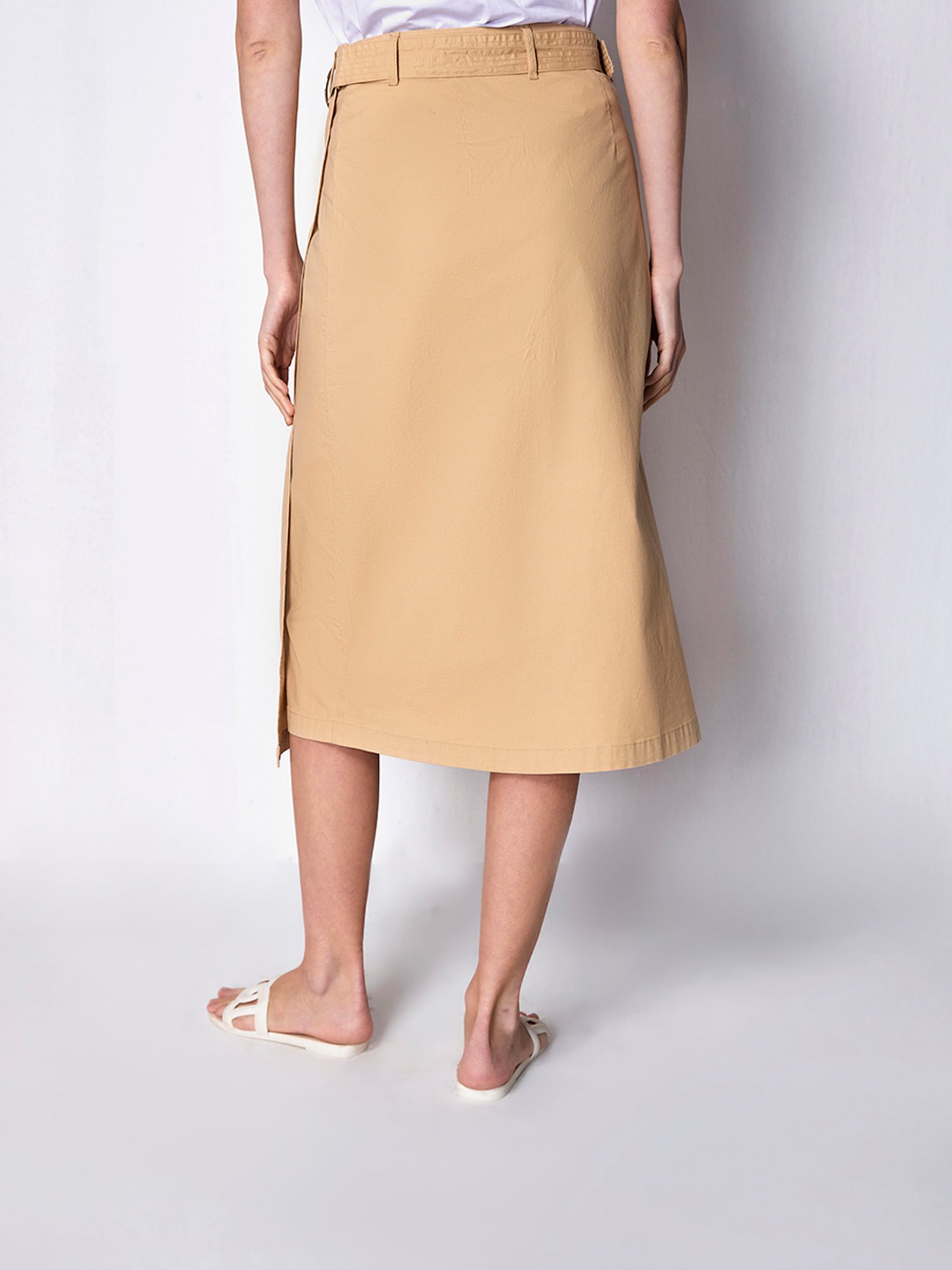 Cover Story Beige Cotton Midi Skirt