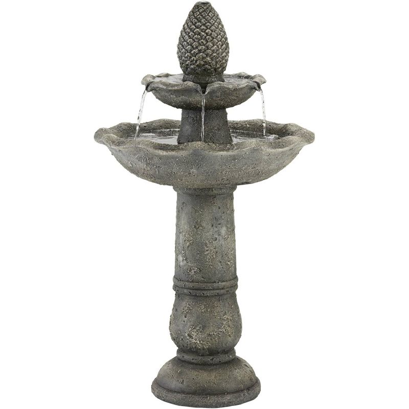 John Timberland Italian Outdoor Floor Water Fountain 35" High 2 Tiered Pineapple Bird Bath for Yard Garden Patio Deck Home